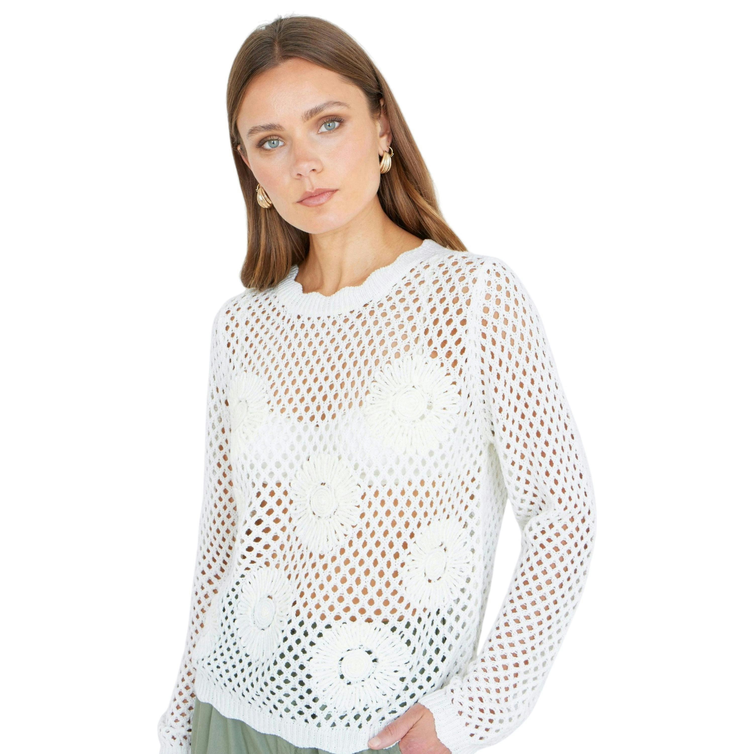 Yumi White Flower Crochet Jumper , view 4 of 6