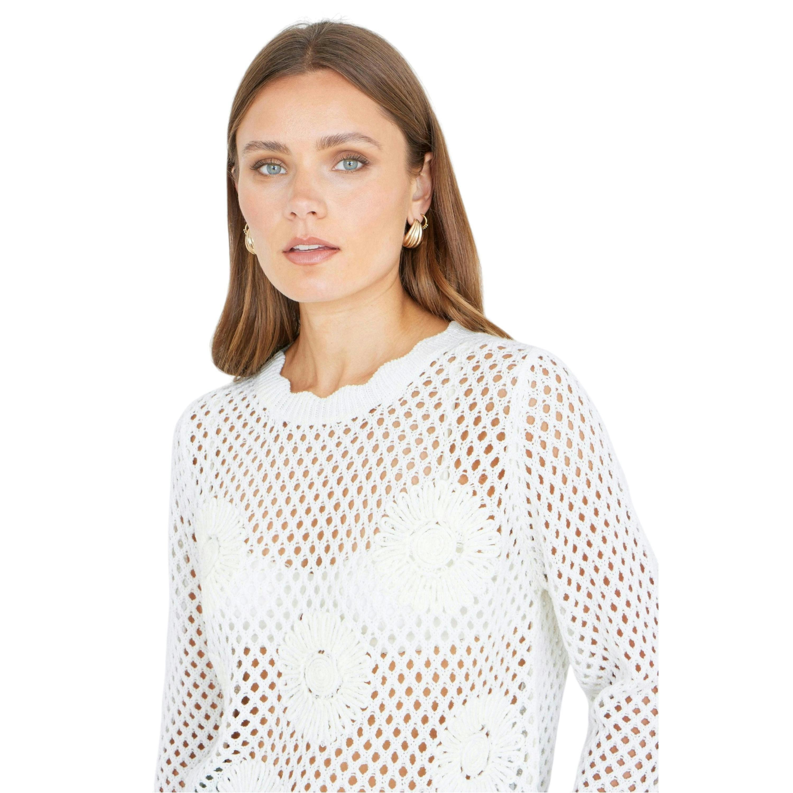 Yumi White Flower Crochet Jumper , view 6 of 6