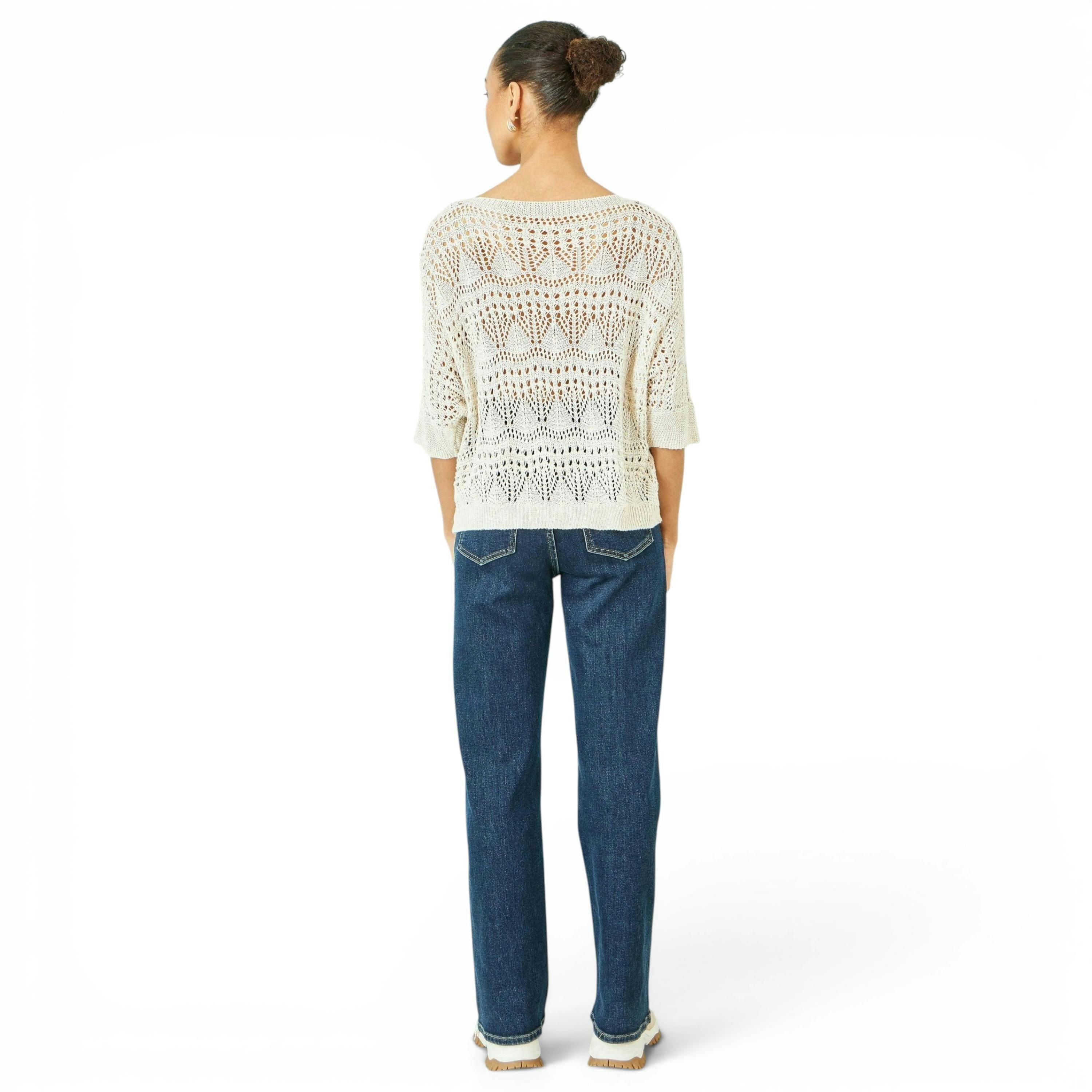 Yumi Beige Cotton Mix Relaxed Fit Pointelle Jumper , view 5 of 6