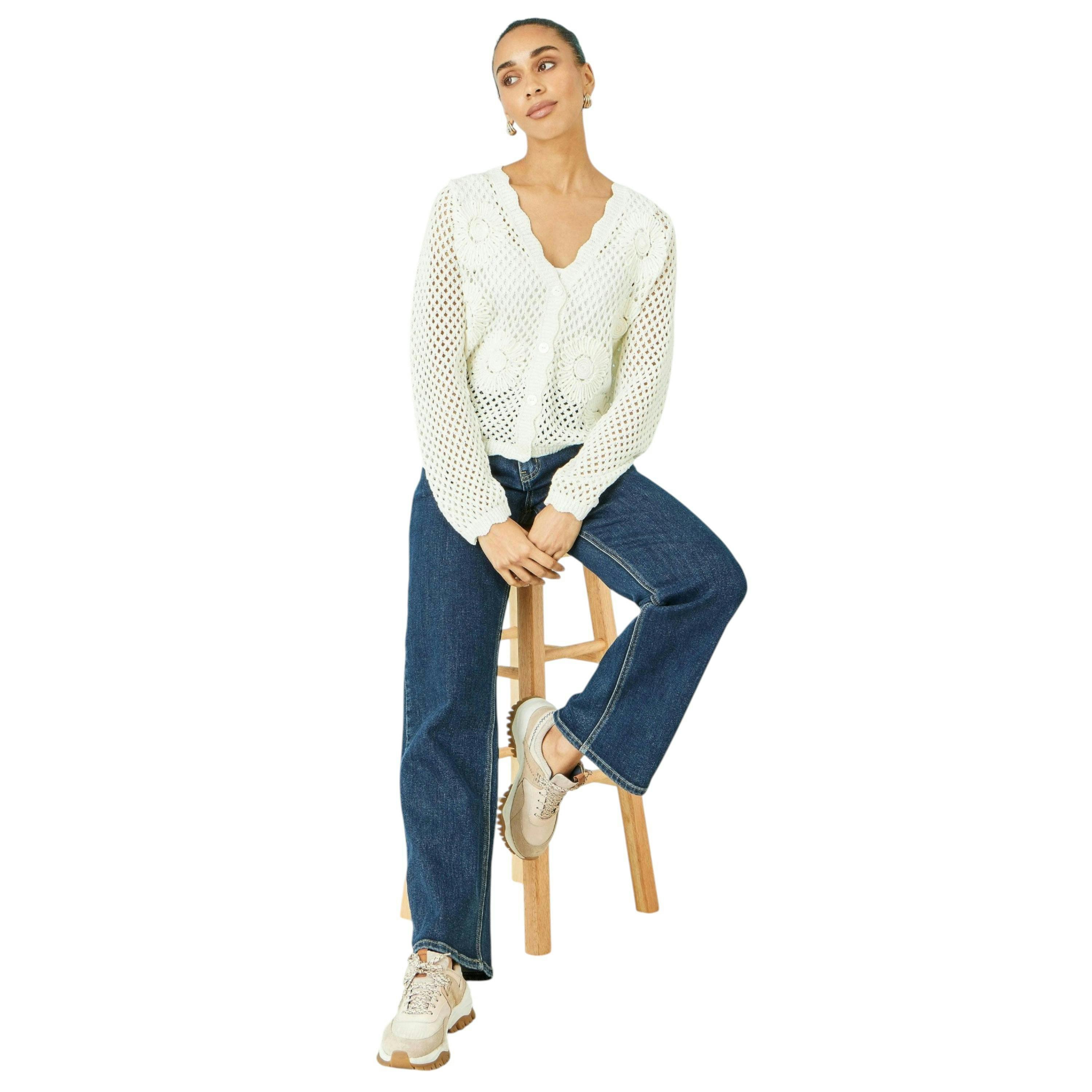 Yumi White Flower Crochet Cardigan , view 2 of 5