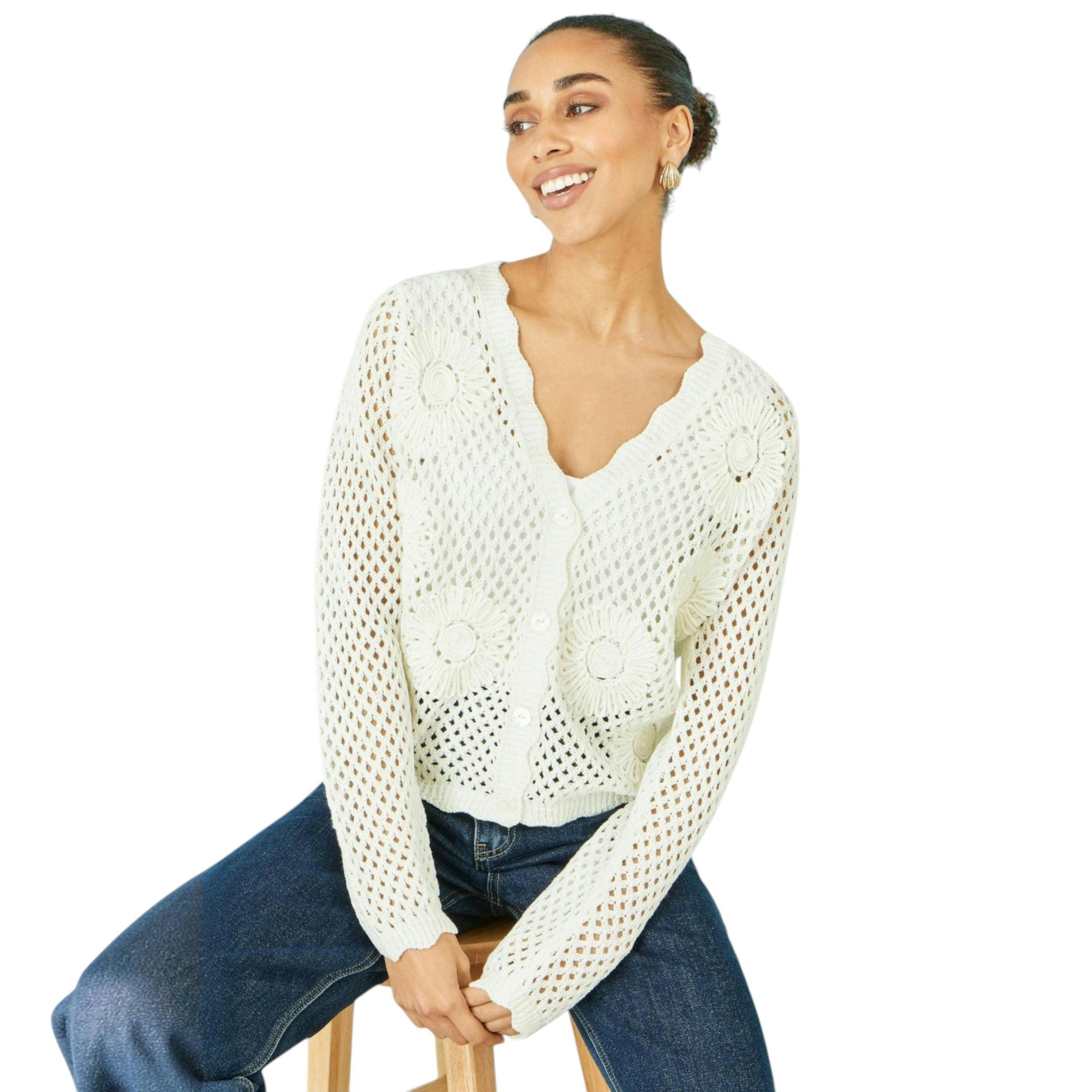 Yumi White Flower Crochet Cardigan , view 4 of 5