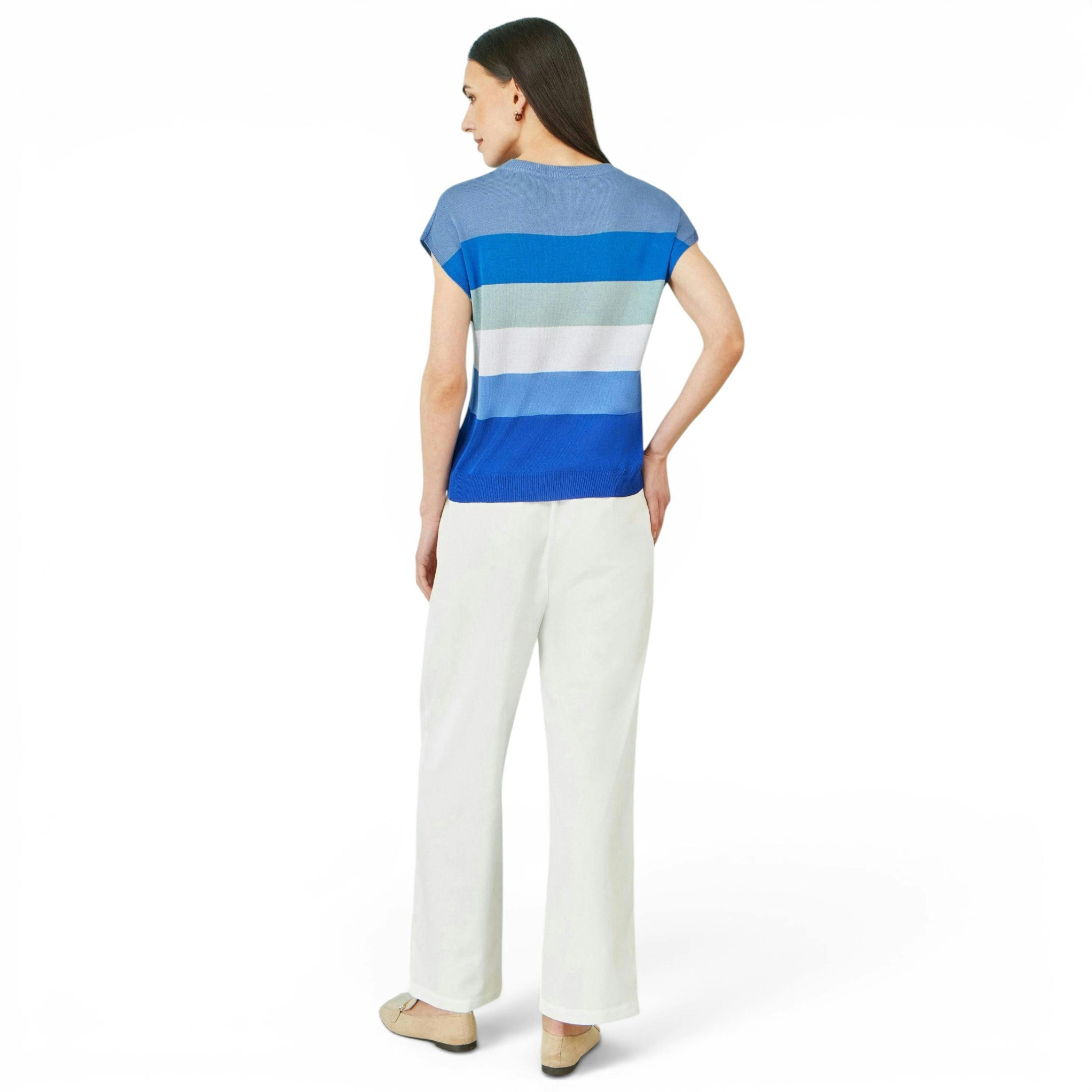 Yumi Blue Block Stripe Relaxed Knitted Top , view 4 of 5