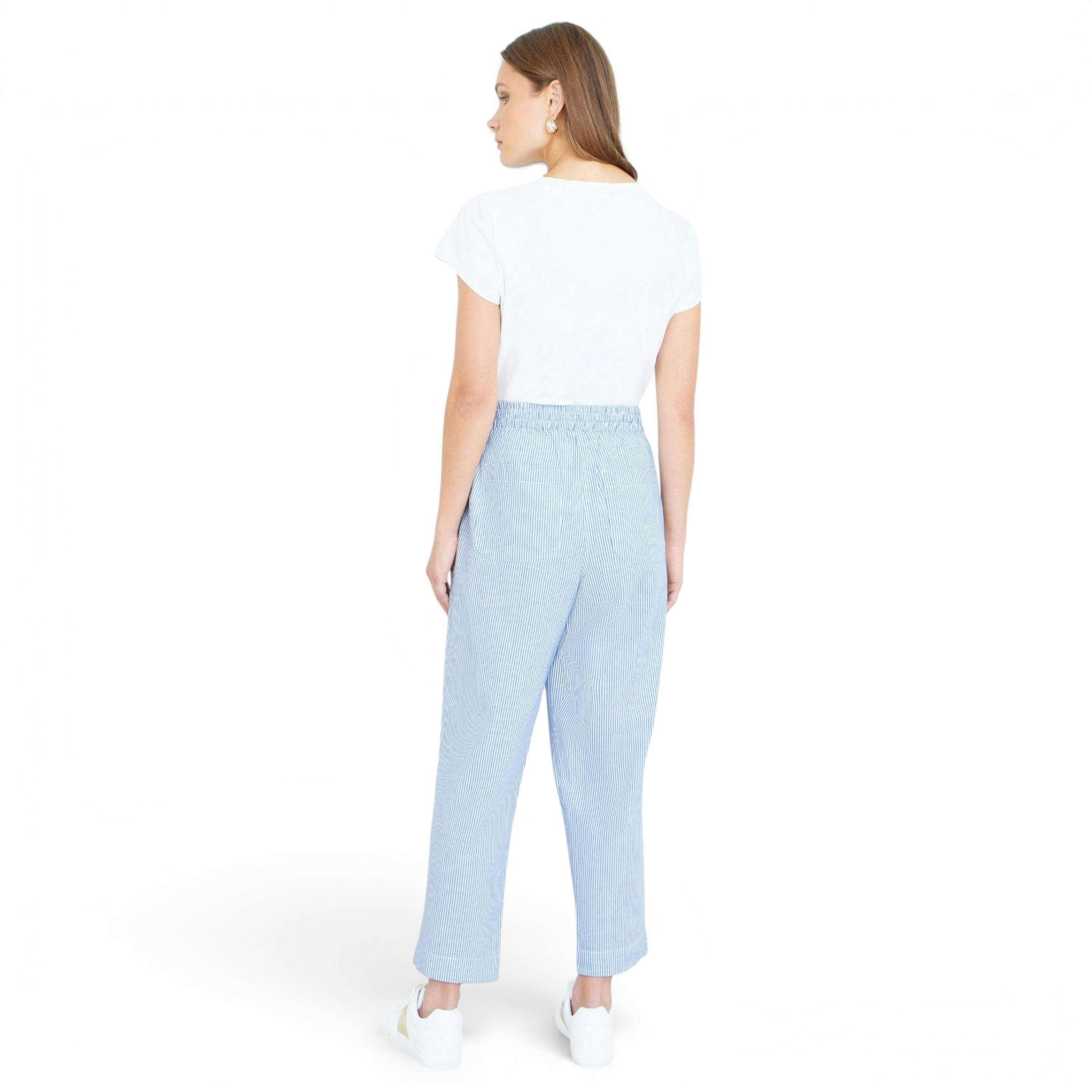 Yumi Blue Cotton Stripe Cropped Trousers , view 3 of 5