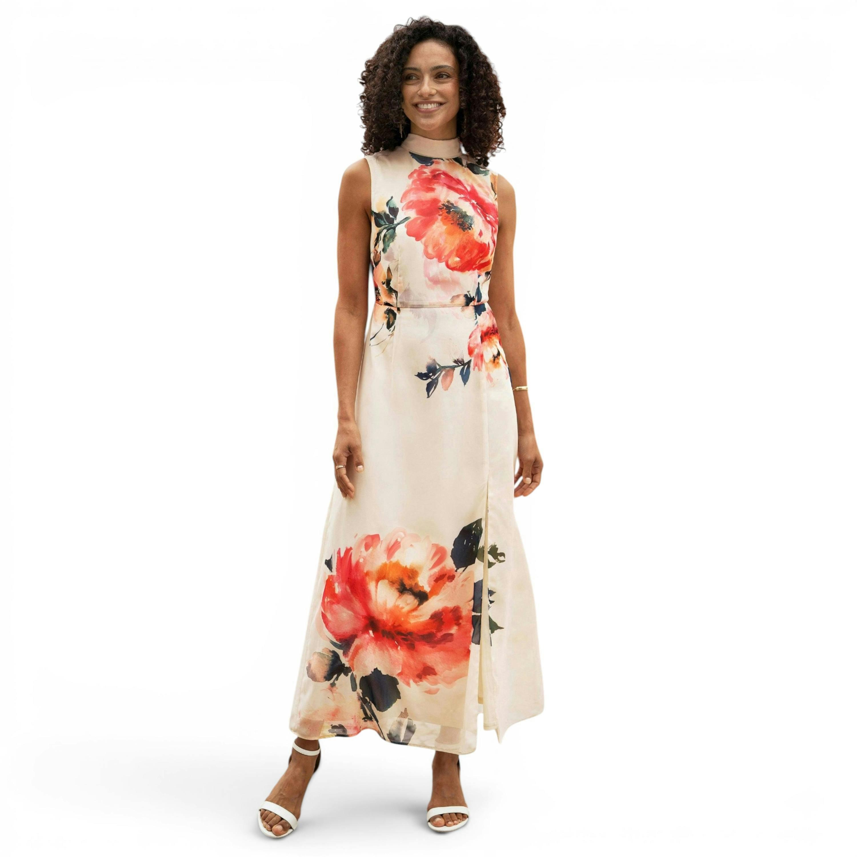 Yumi Ivory Flower Halter Neck Maxi Dress , view 1 of 6