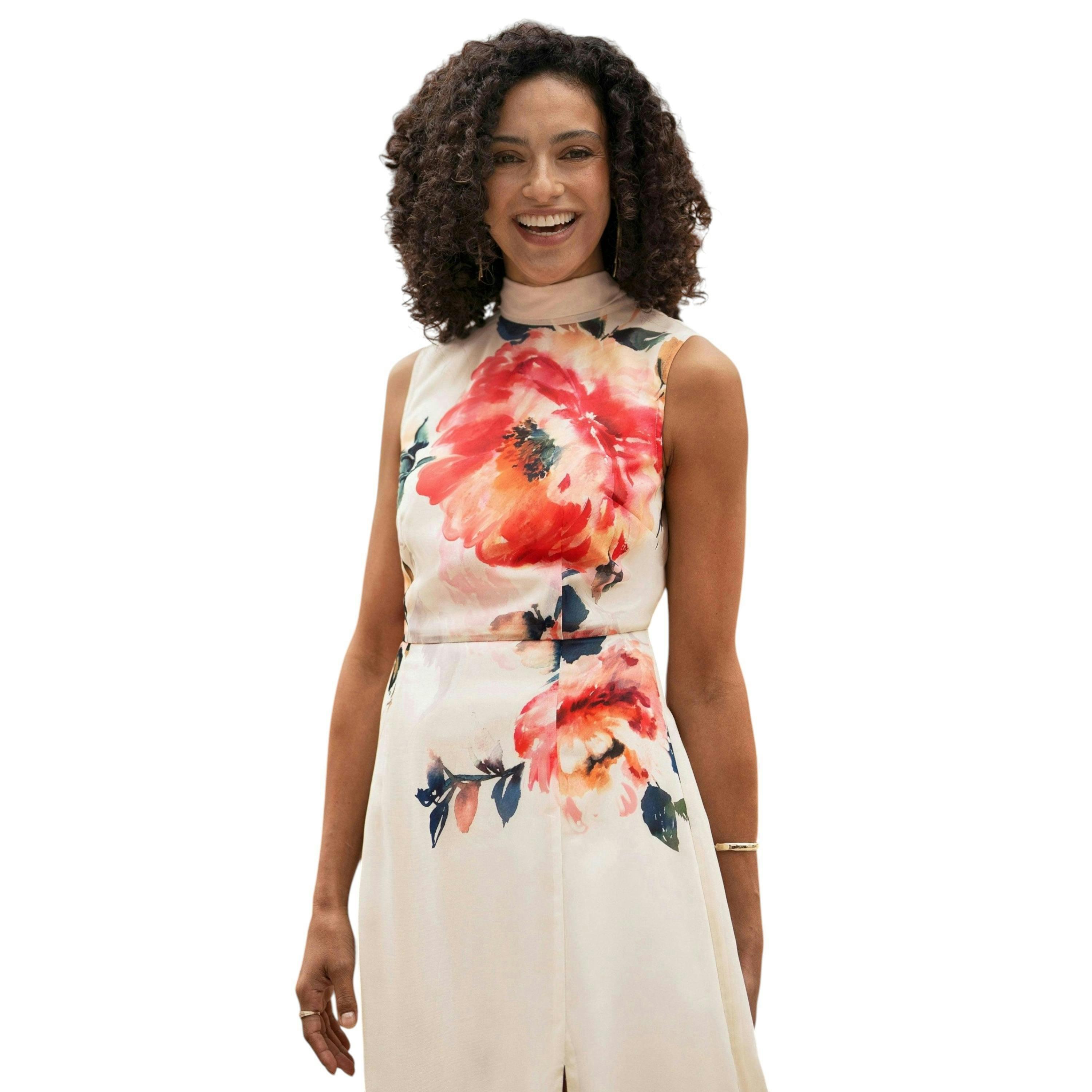 Yumi Ivory Flower Halter Neck Maxi Dress , view 2 of 6