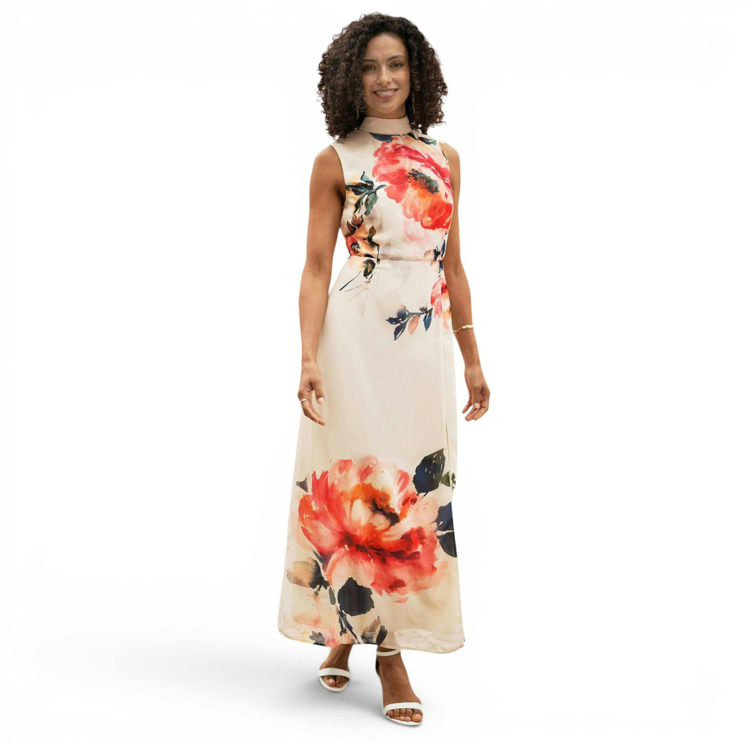 Yumi Ivory Flower Halter Neck Maxi Dress , view 3 of 6