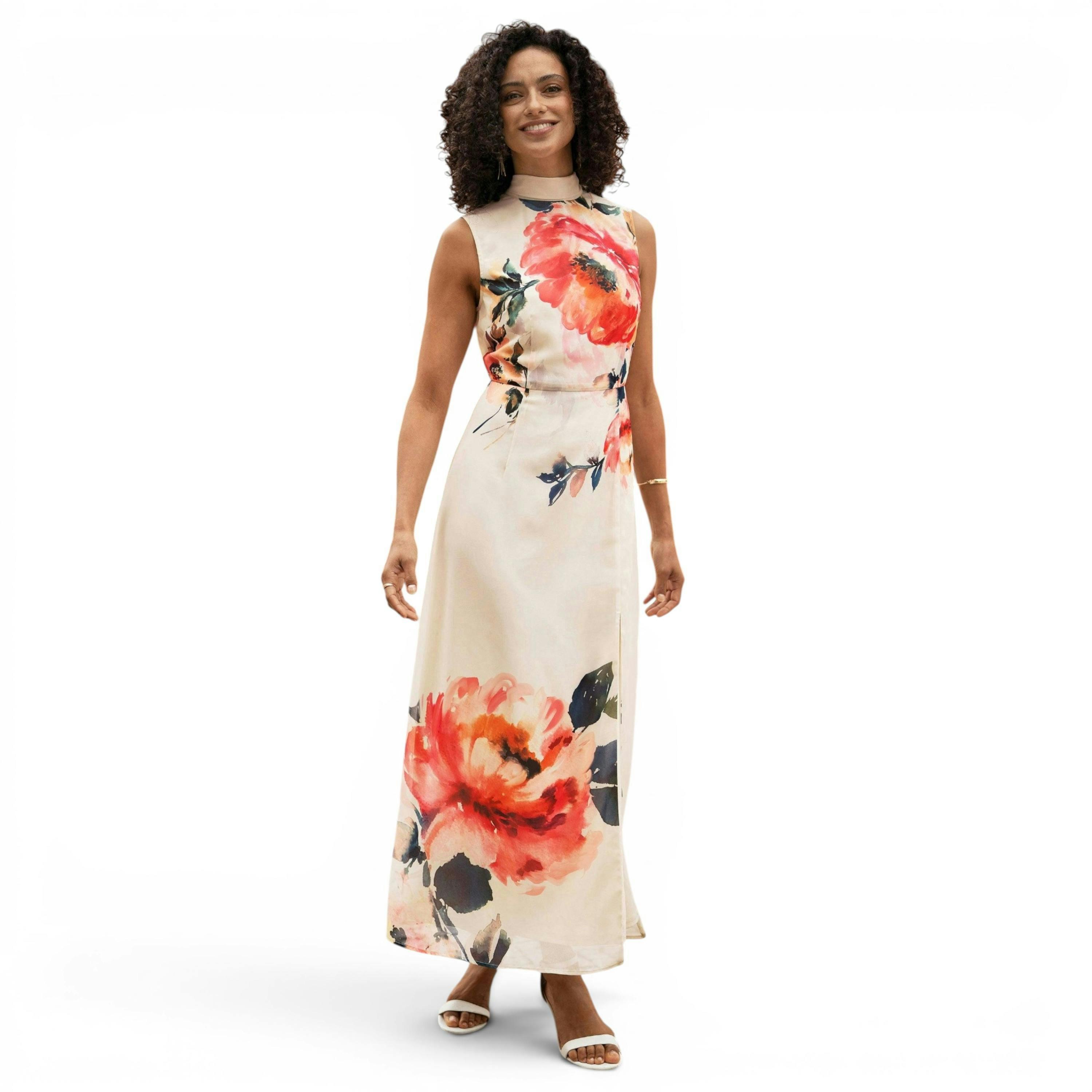 Yumi Ivory Flower Halter Neck Maxi Dress , view 6 of 6
