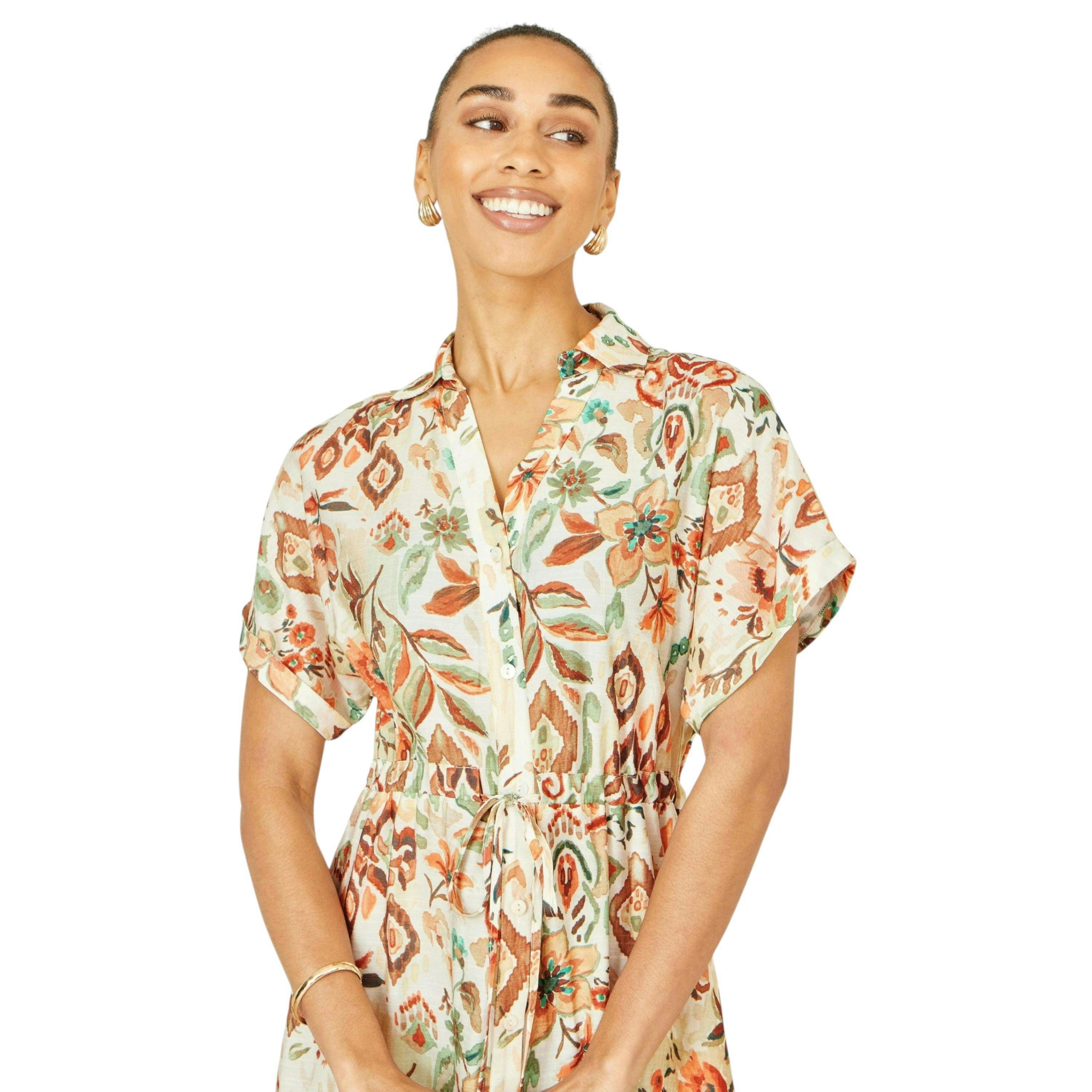 Yumi Ivory Viscose Relaxed Boho Print Maxi Shirt Dress , view 2 of 6