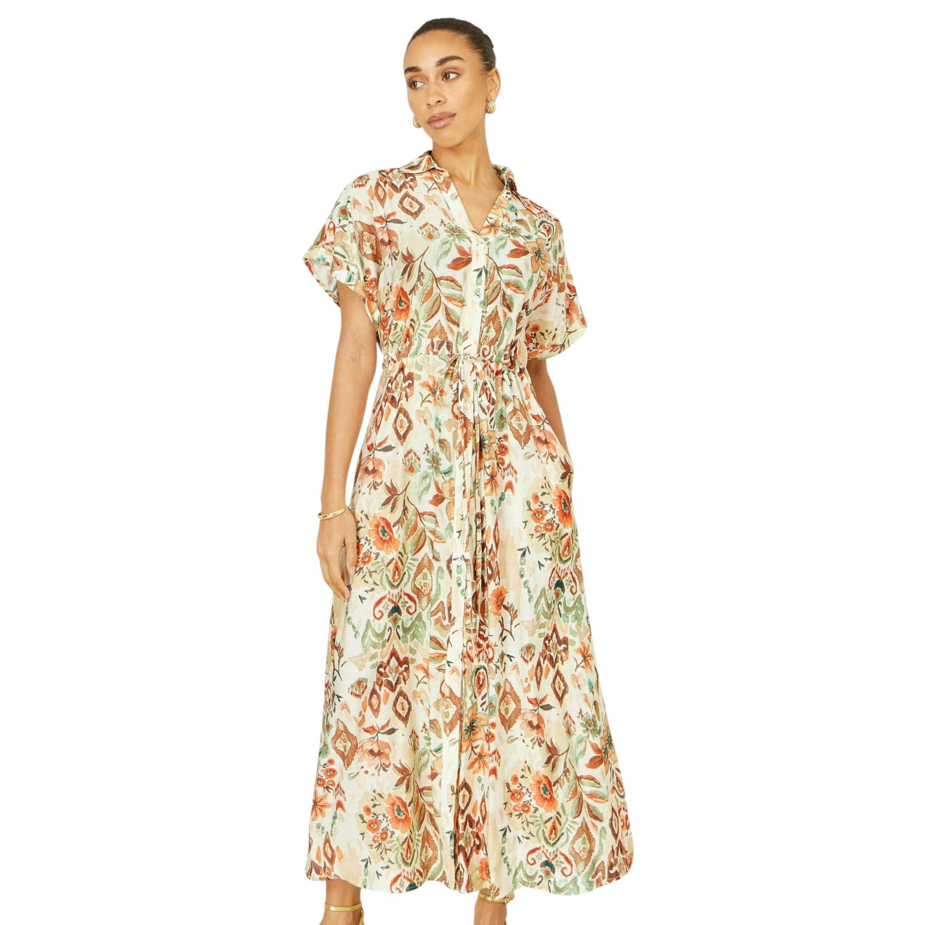 Yumi Ivory Viscose Relaxed Boho Print Maxi Shirt Dress , view 3 of 6