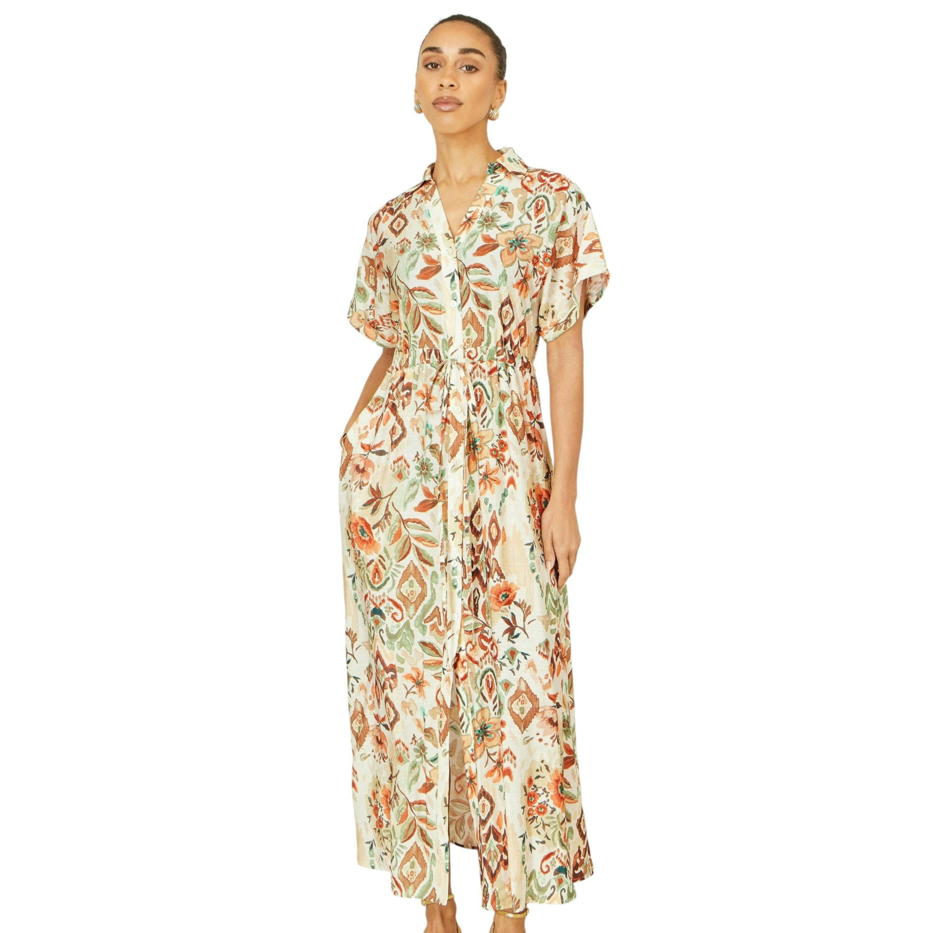 Yumi Ivory Viscose Relaxed Boho Print Maxi Shirt Dress , view 4 of 6
