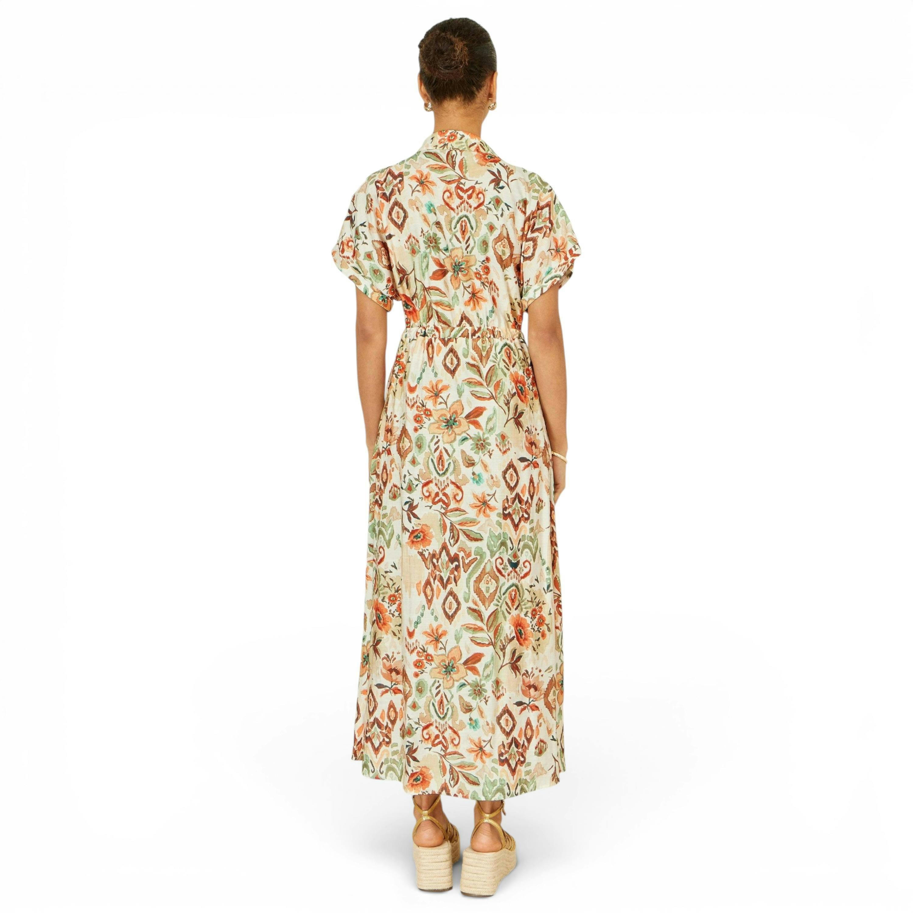 Yumi Ivory Viscose Relaxed Boho Print Maxi Shirt Dress , view 5 of 6