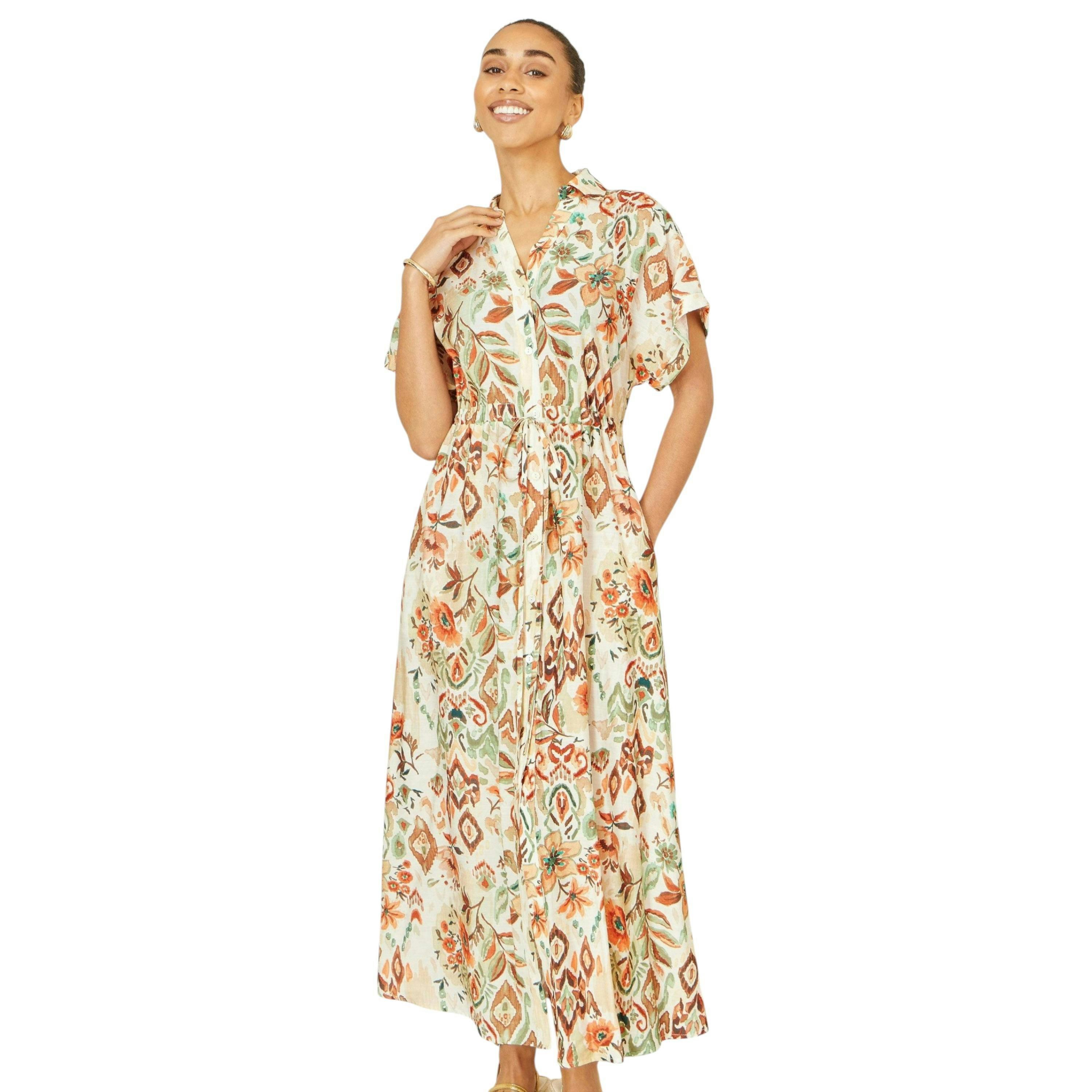Yumi Ivory Viscose Relaxed Boho Print Maxi Shirt Dress , view 6 of 6