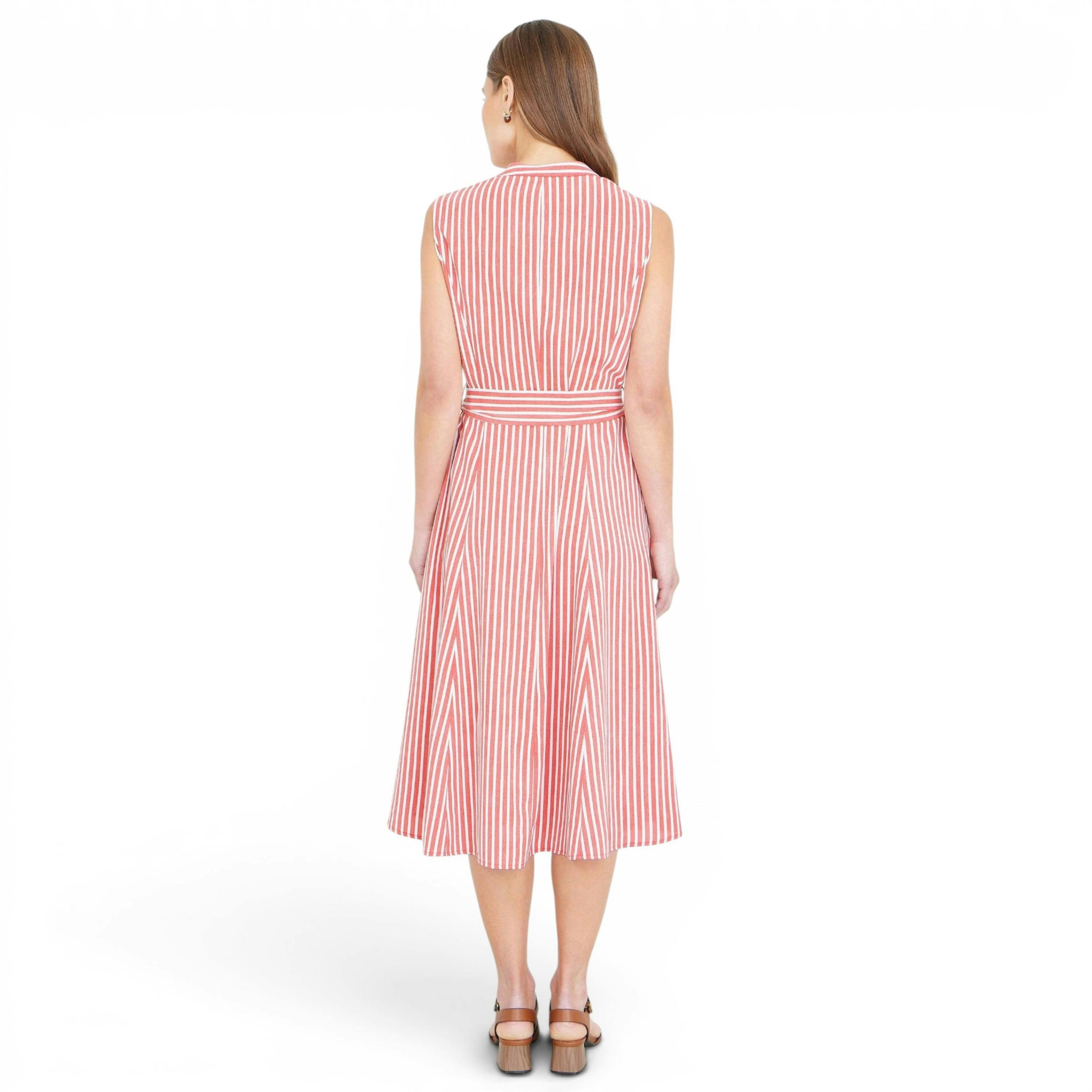 Yumi Red Stripe Midi Sleeveless Shirt Dress , view 4 of 6