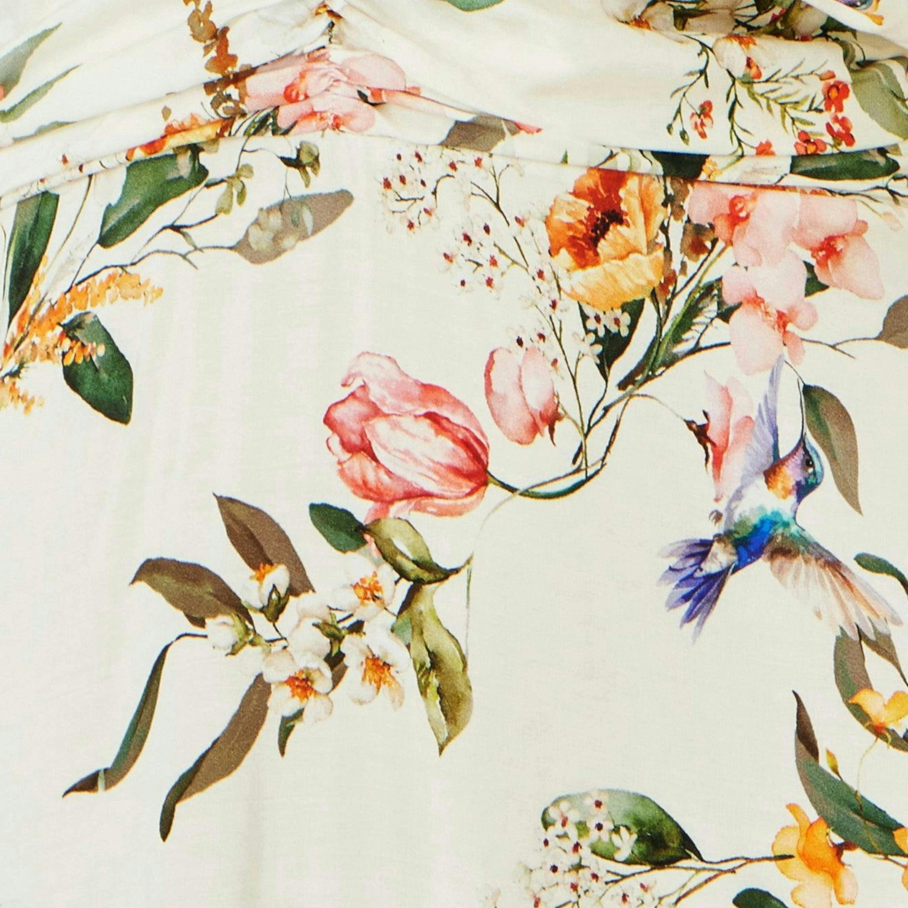 Yumi Ivory Viscose Floral Print Midi Dress With Ruched Waist , view 6 of 6