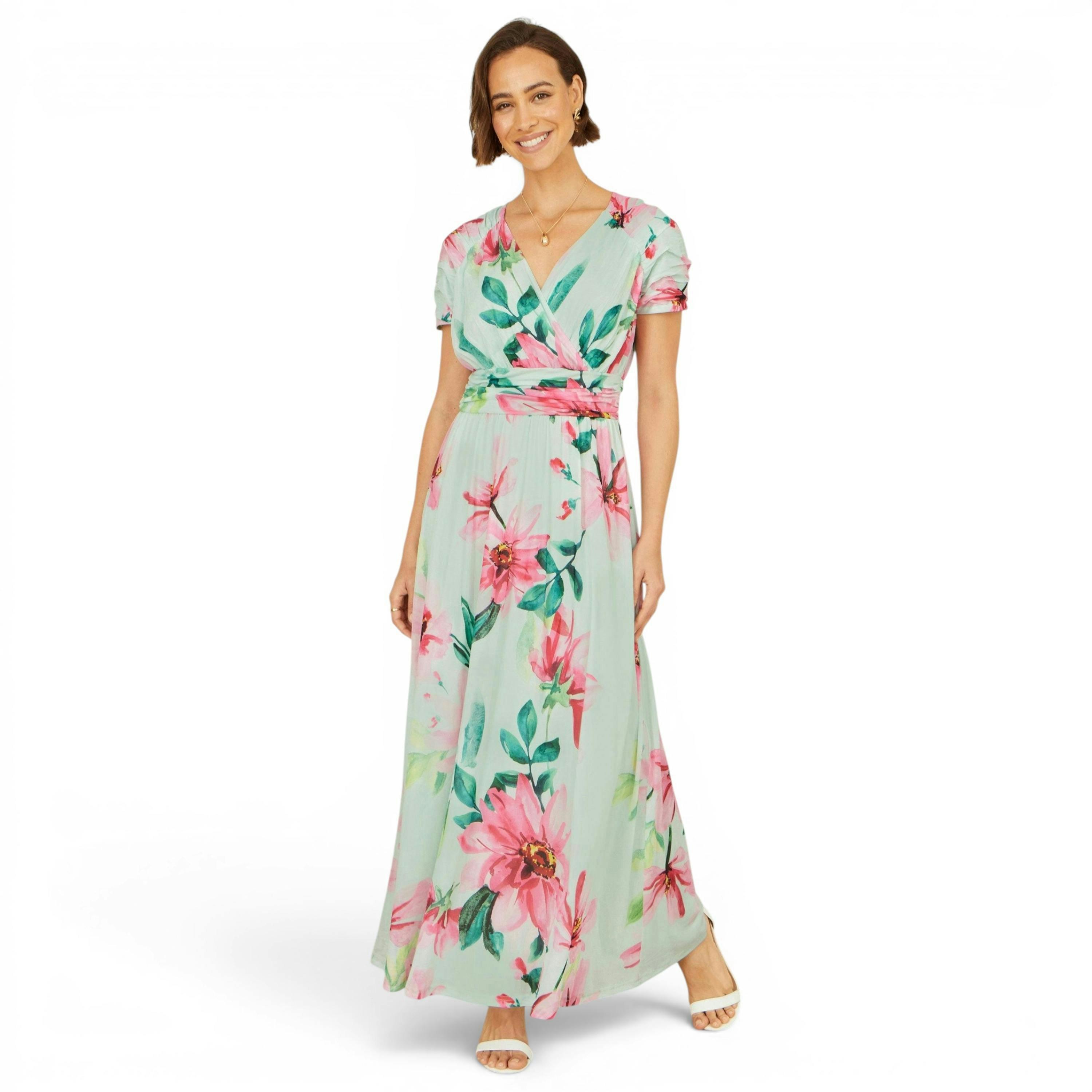 Yumi Mint Mesh Floral Maxi Dress , view 1 of 6