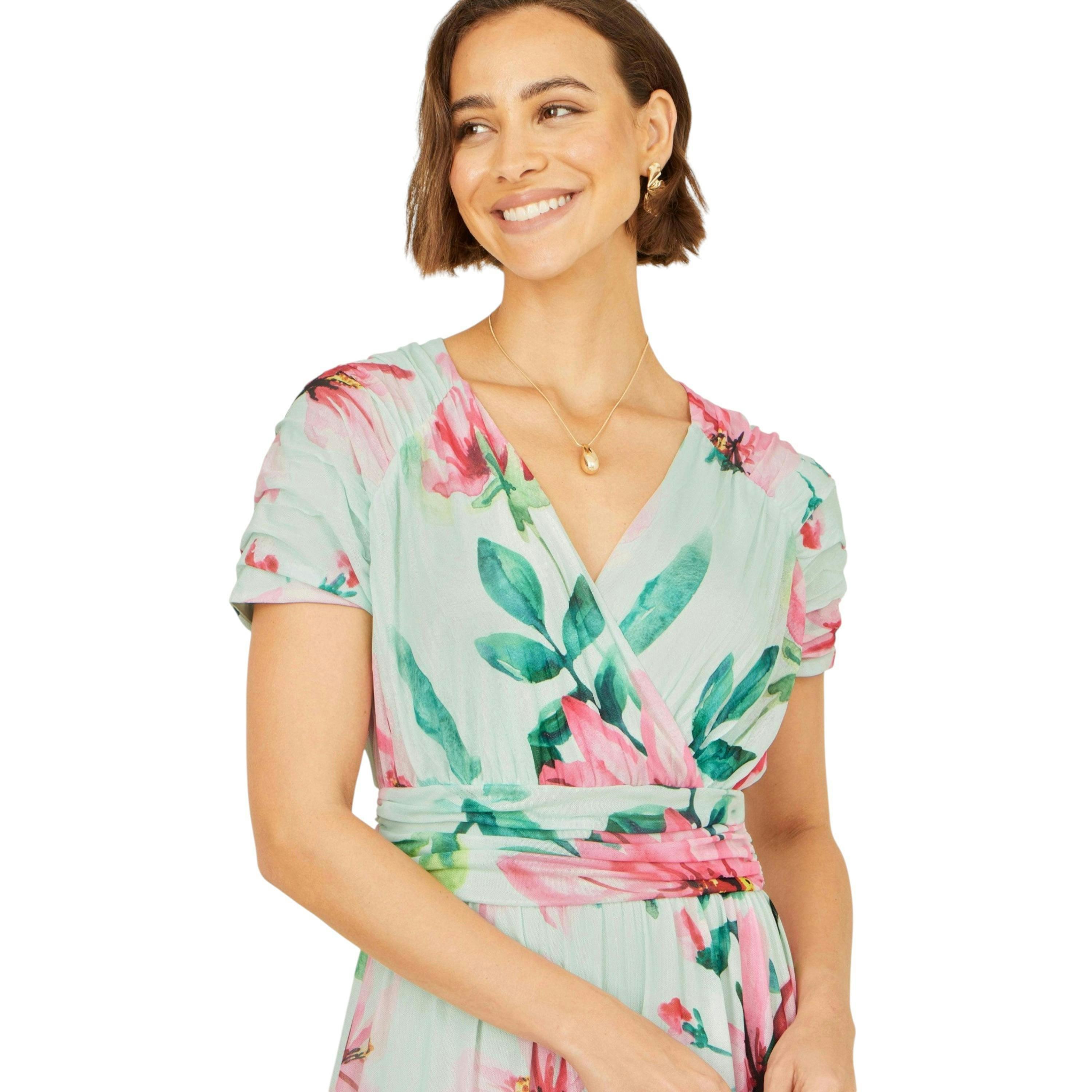 Yumi Mint Mesh Floral Maxi Dress , view 2 of 6