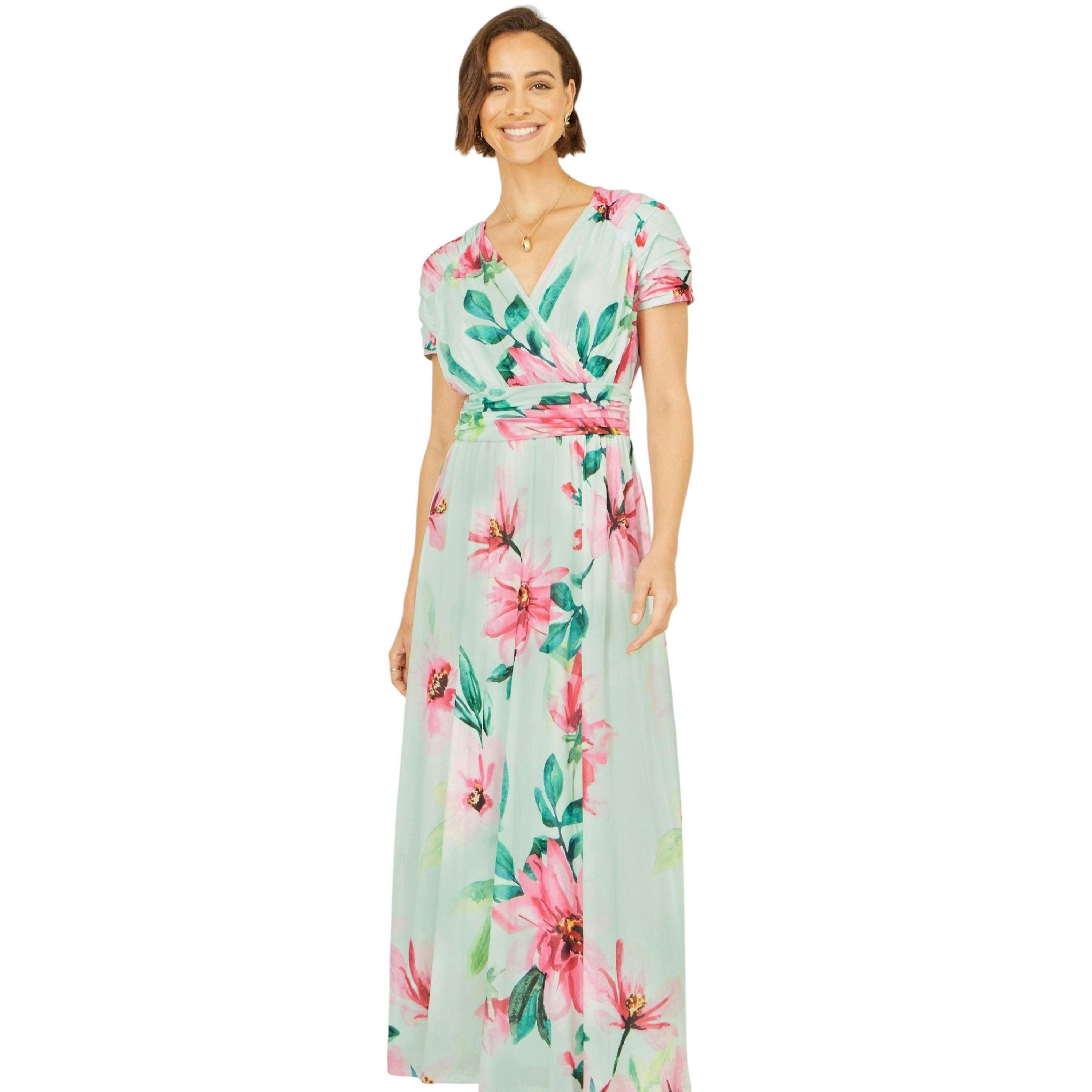 Yumi Mint Mesh Floral Maxi Dress , view 3 of 6