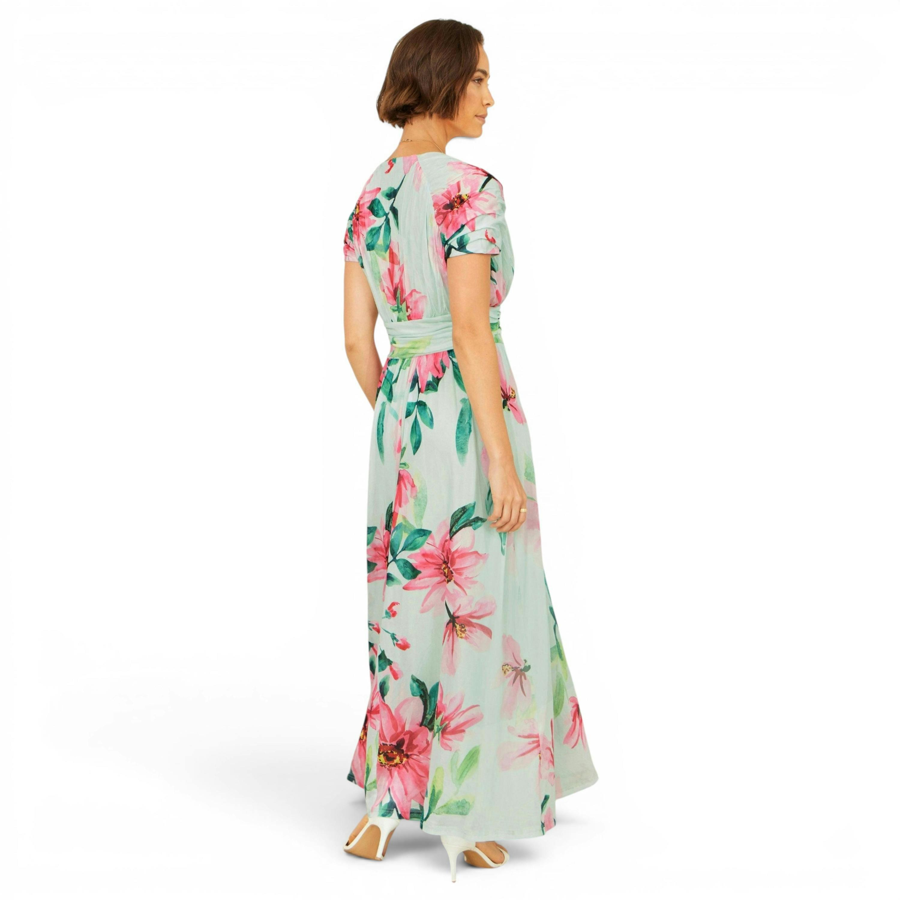 Yumi Mint Mesh Floral Maxi Dress , view 4 of 6