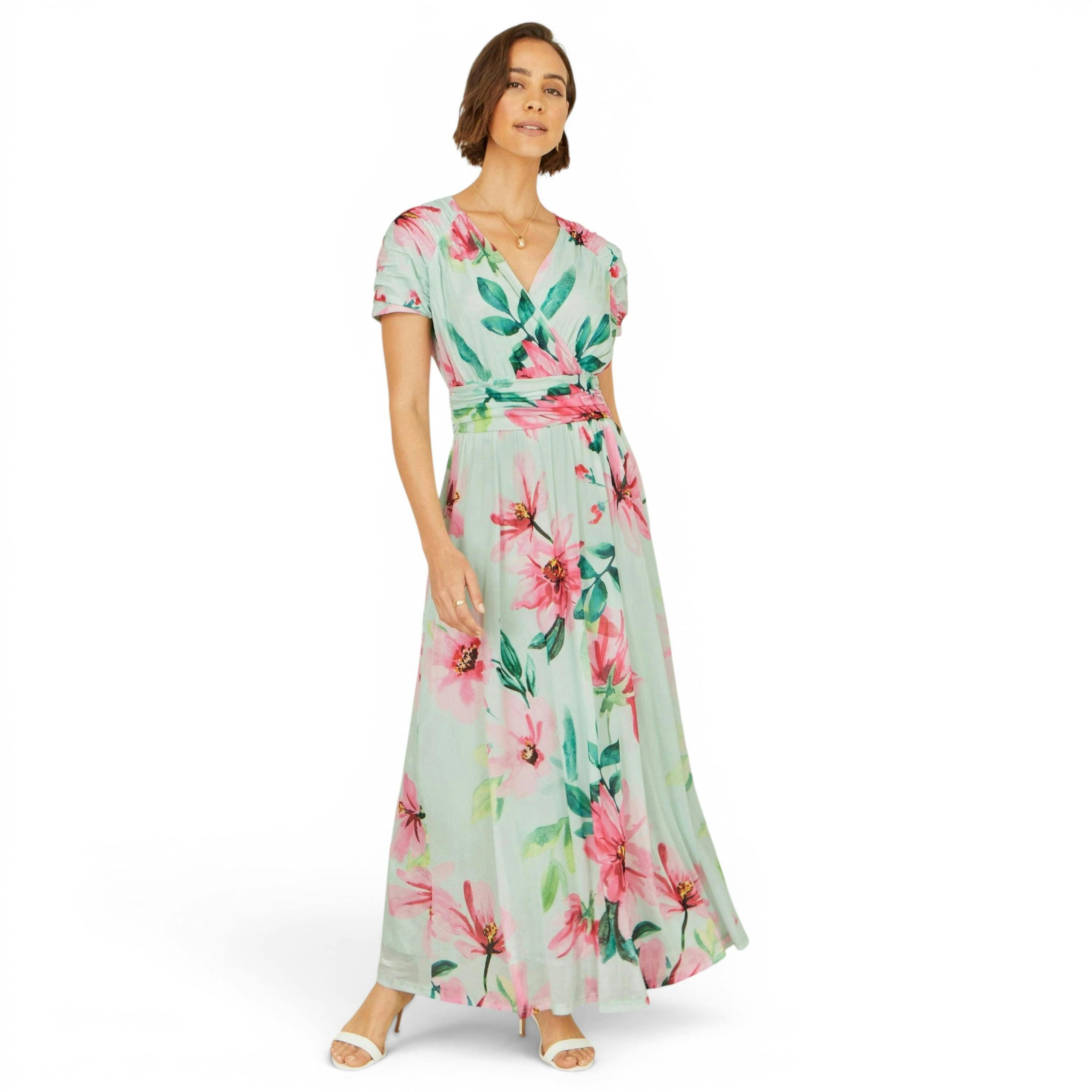 Yumi Mint Mesh Floral Maxi Dress , view 5 of 6