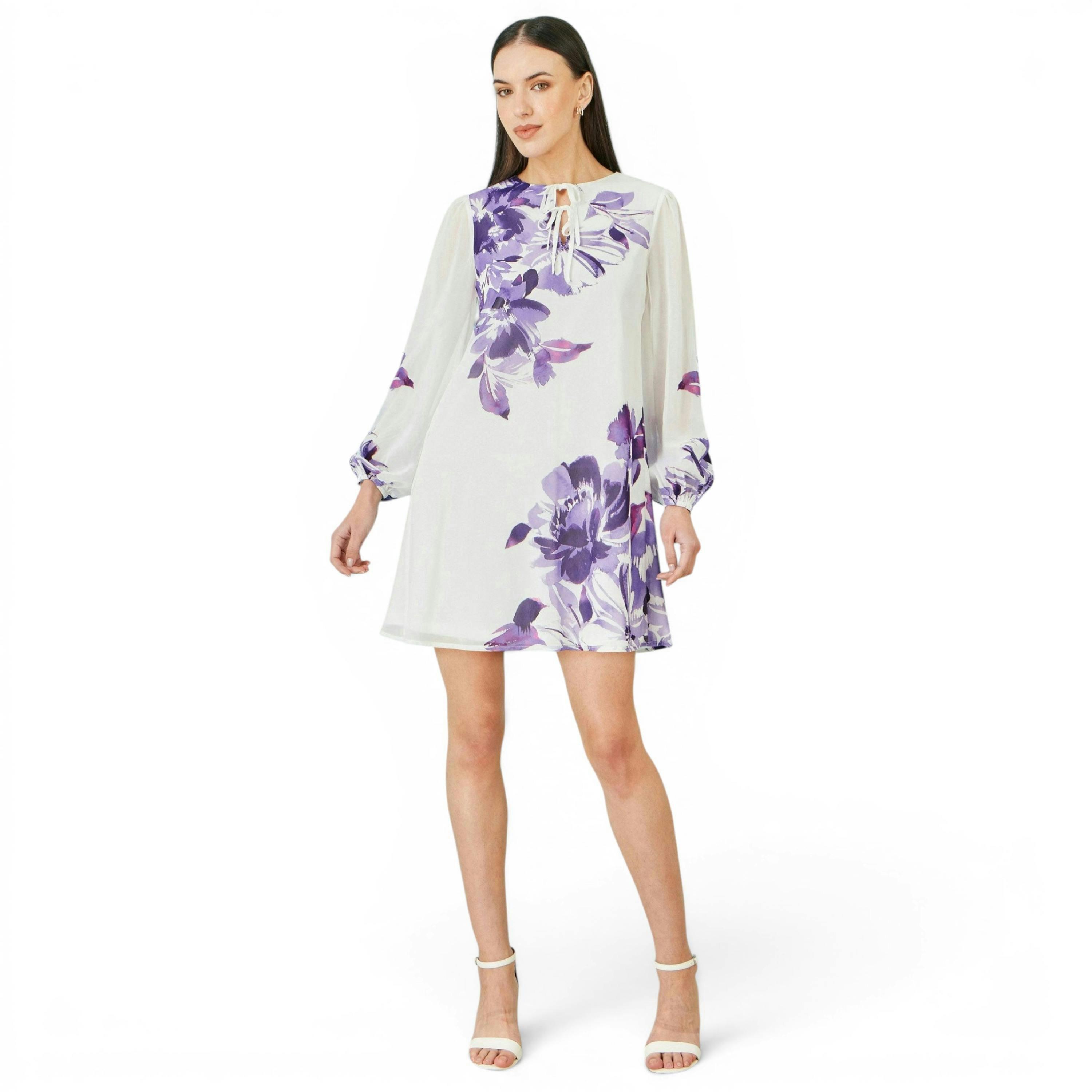 Yumi White Floral Placement Tunic With Keyhole Neckline , view 3 of 6