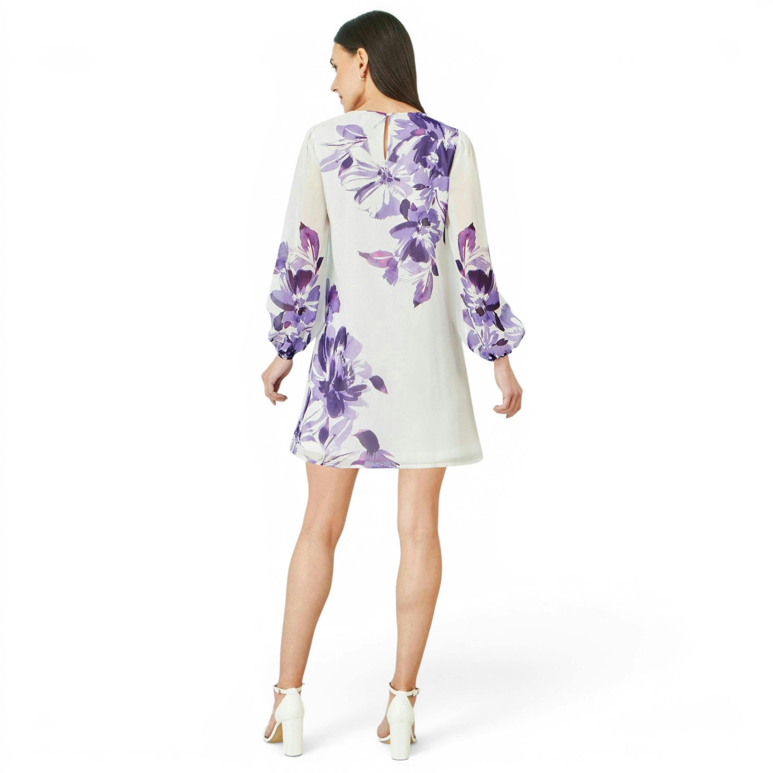 Yumi White Floral Placement Tunic With Keyhole Neckline , view 4 of 6