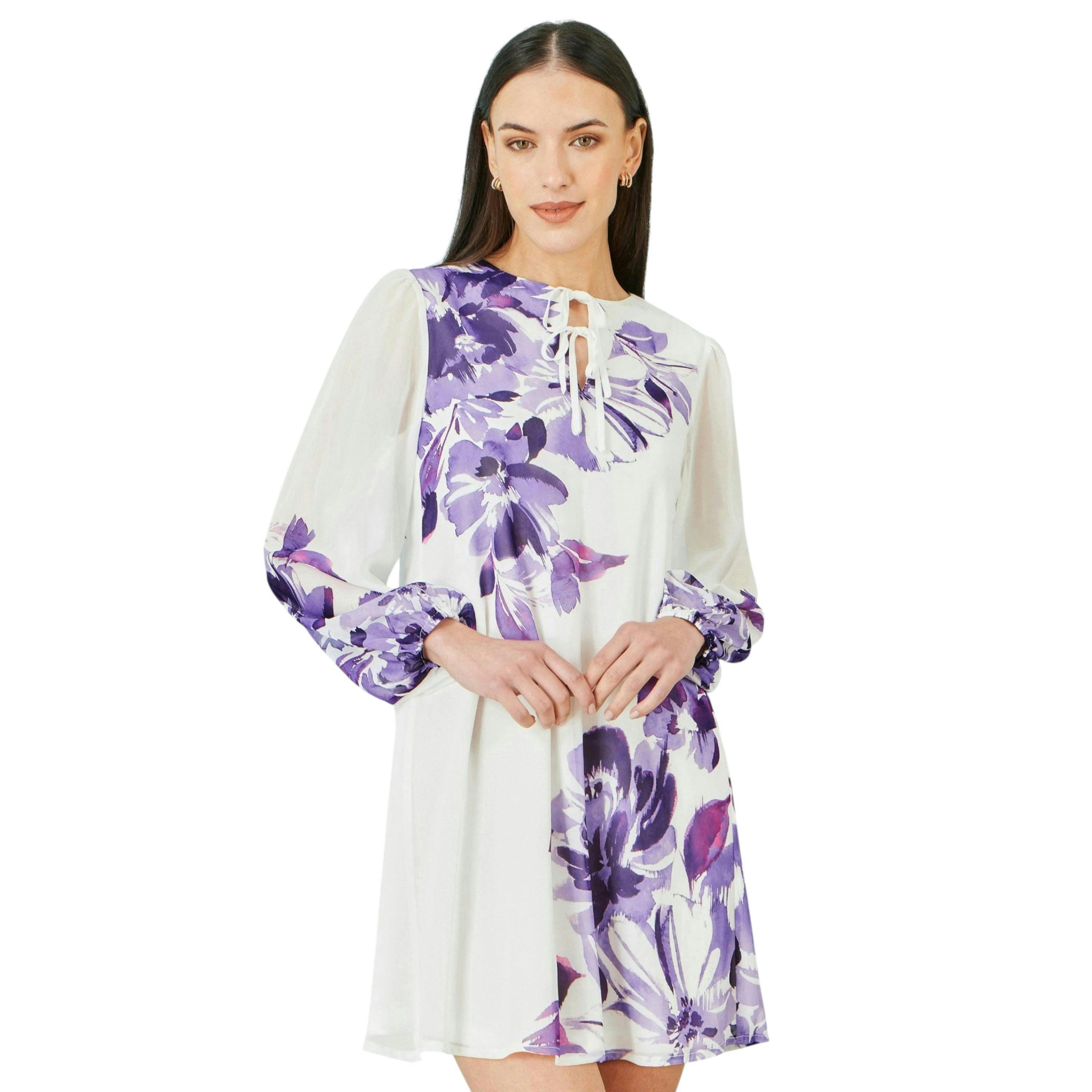 Yumi White Floral Placement Tunic With Keyhole Neckline , view 5 of 6