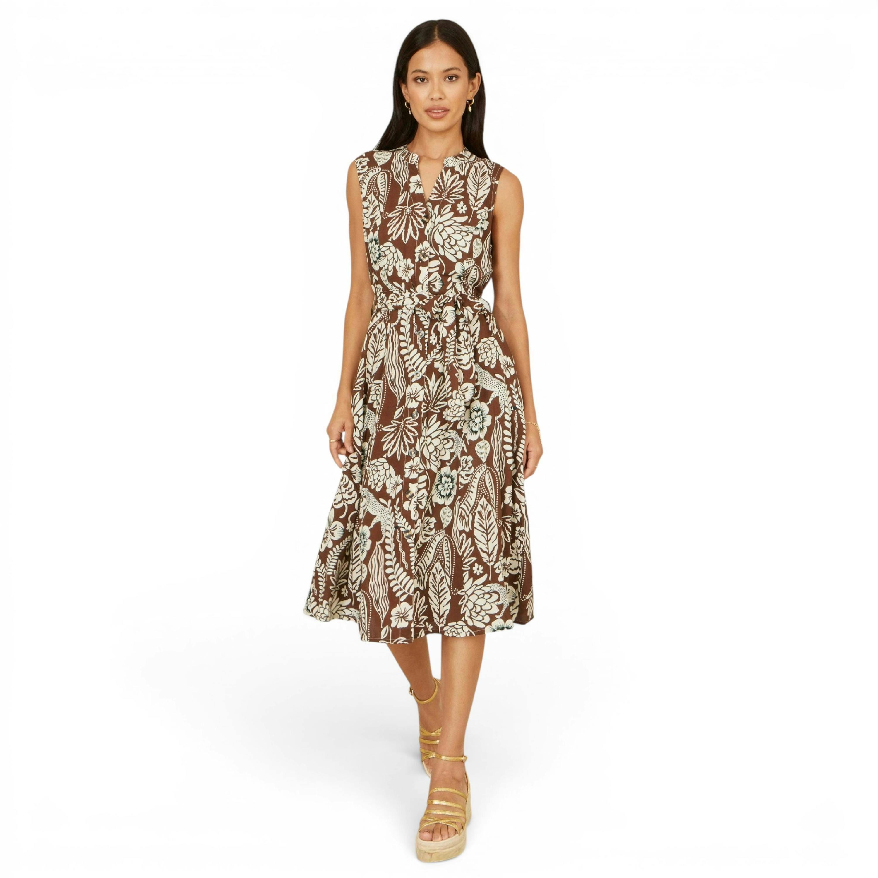 Yumi Brown Leaf Print Shirt Dress , view 6 of 6