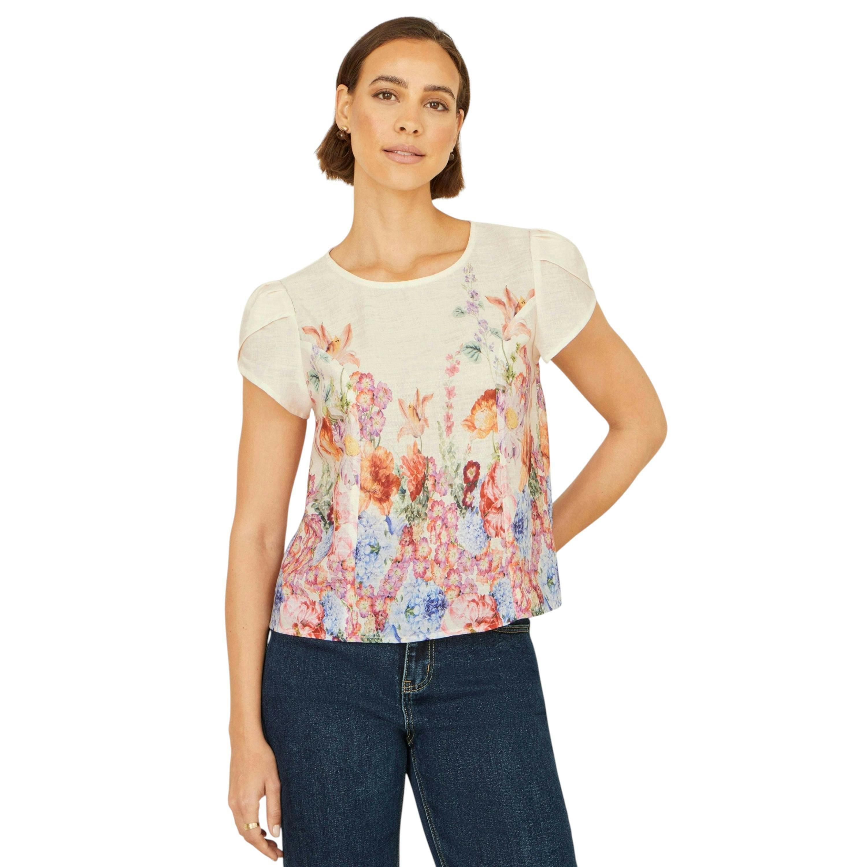 Yumi Pink Floral Border Top , view 1 of 5