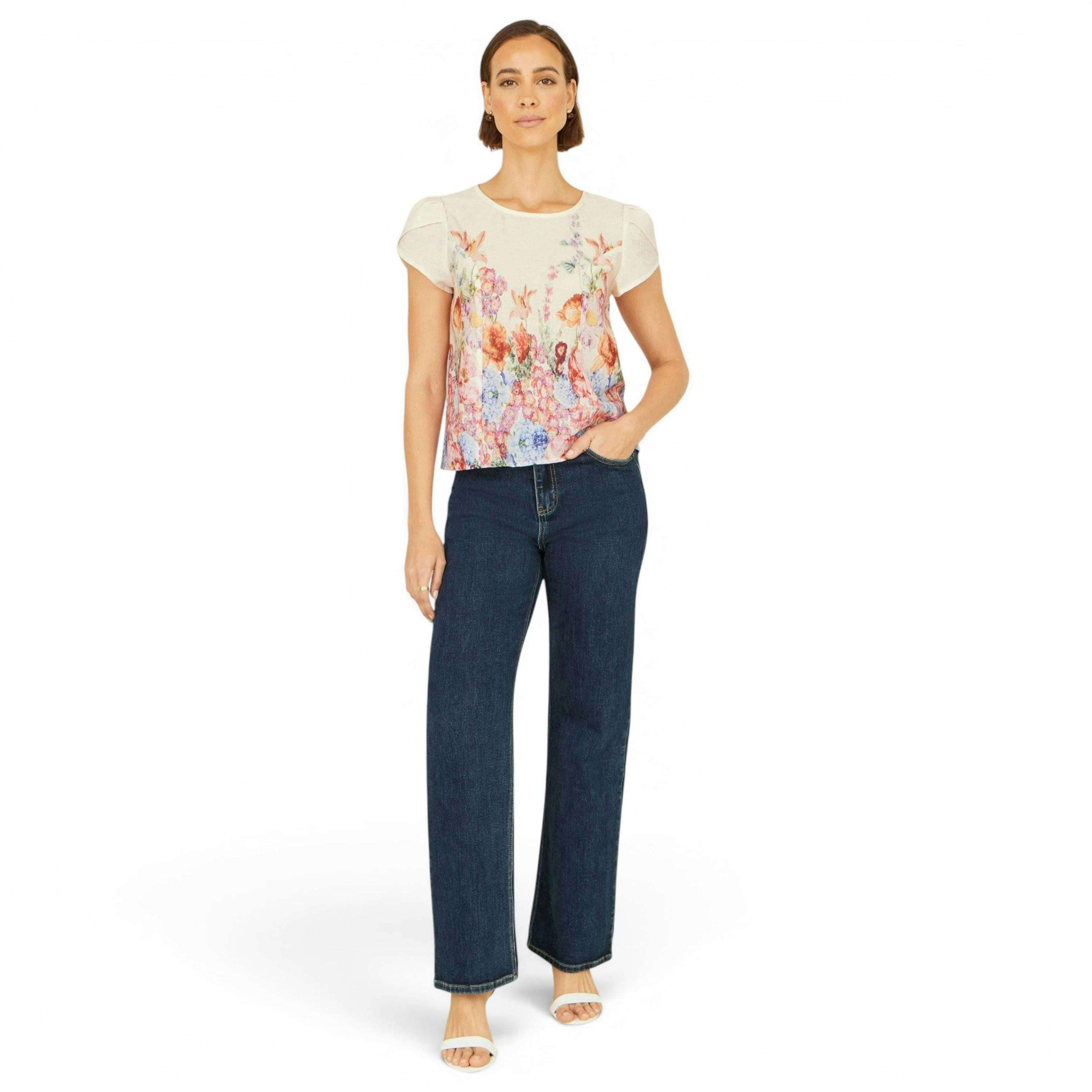 Yumi Pink Floral Border Top , view 2 of 5