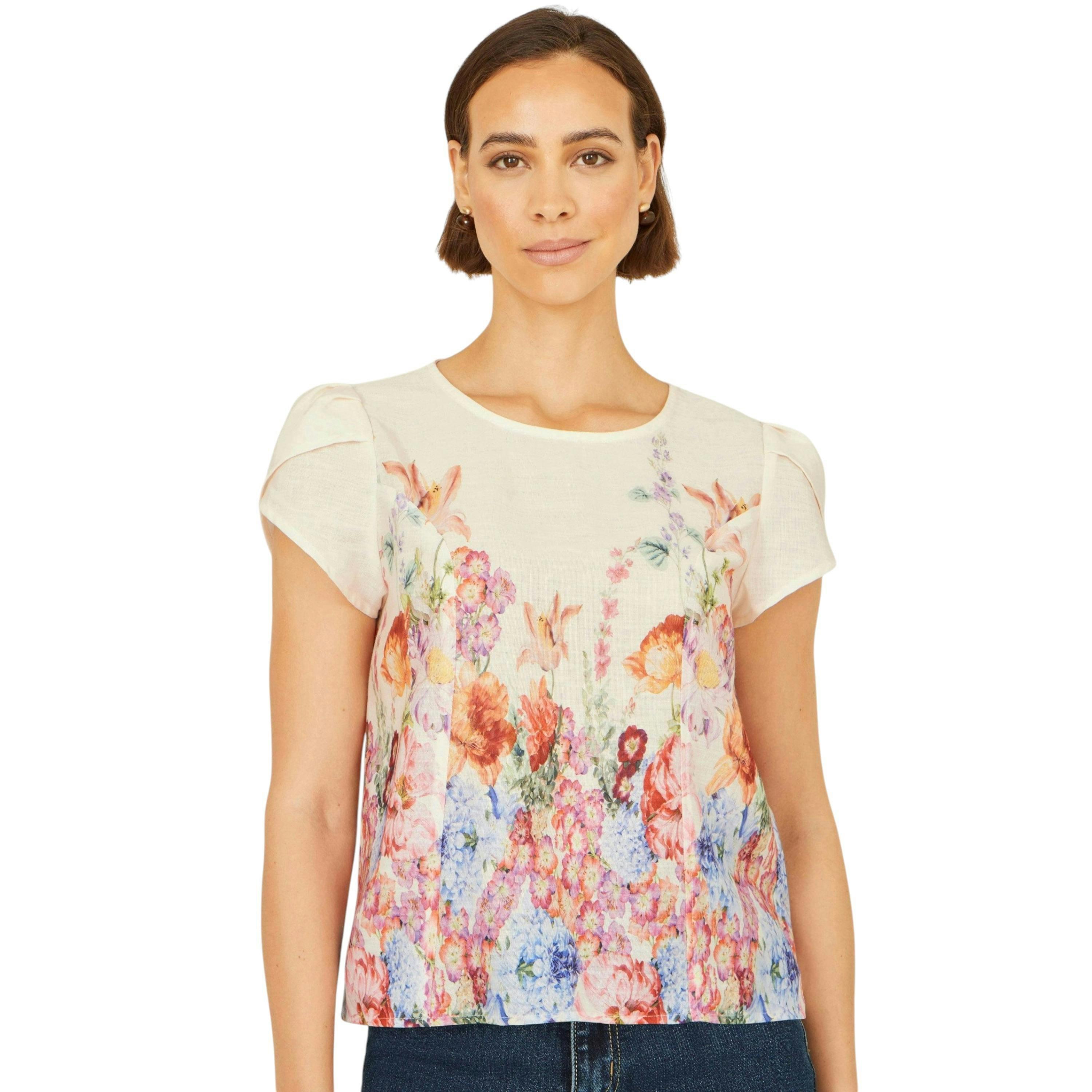 Yumi Pink Floral Border Top , view 3 of 5