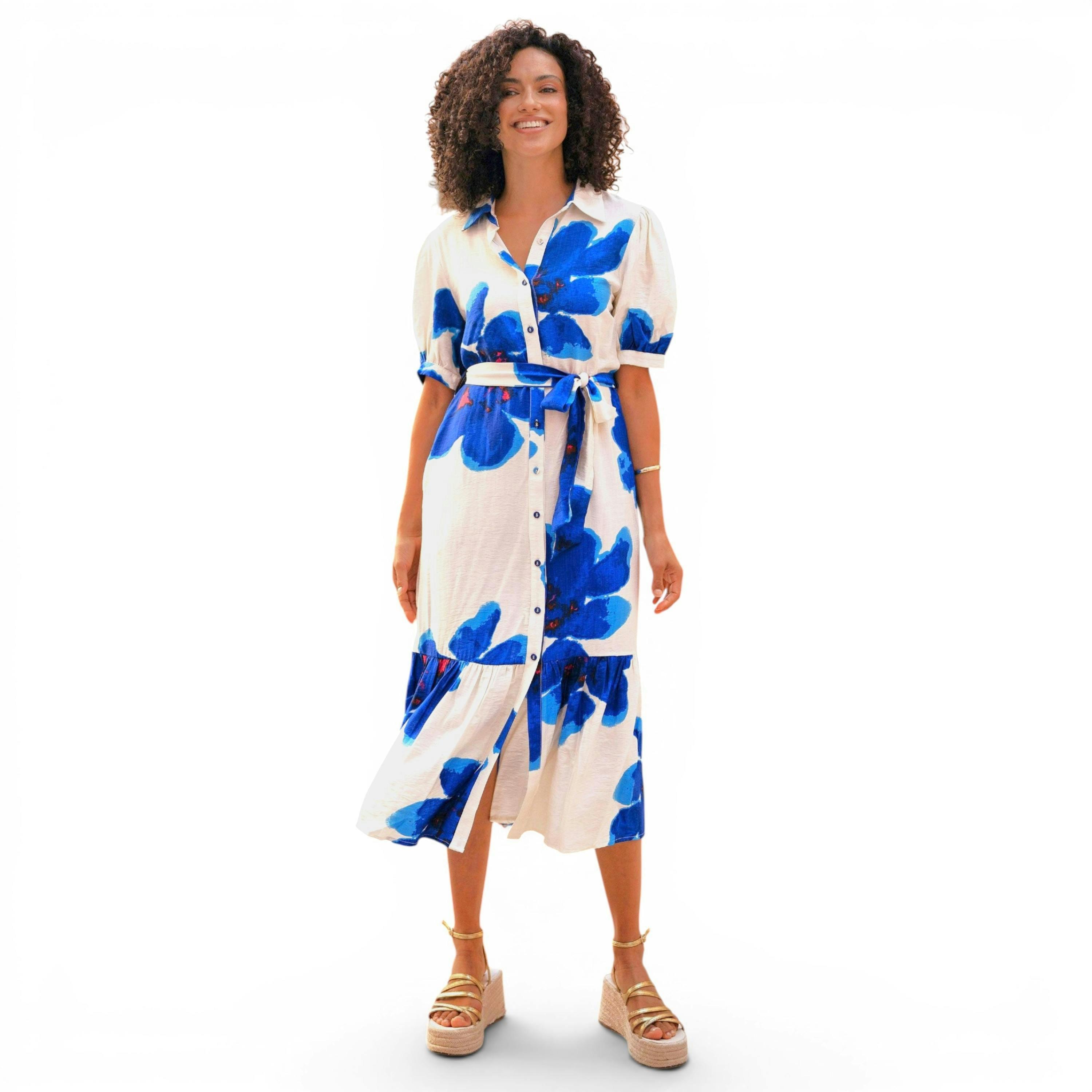 Yumi Blue Scattered Floral Shirt Dress , view 1 of 6
