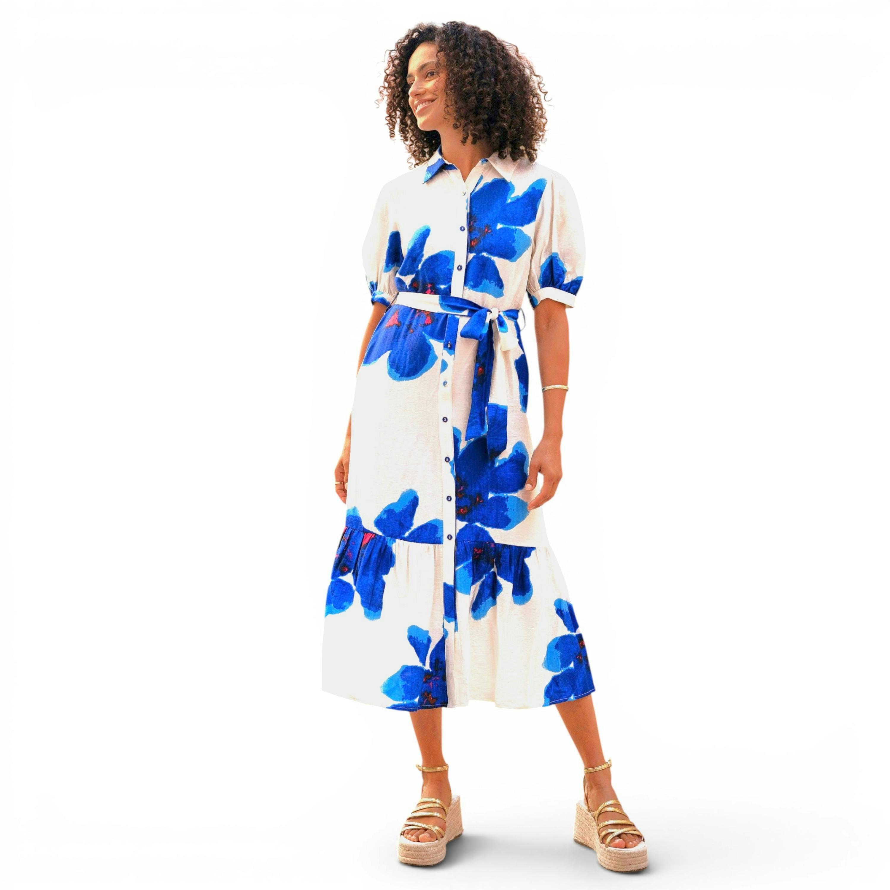 Yumi Blue Scattered Floral Shirt Dress , view 2 of 6