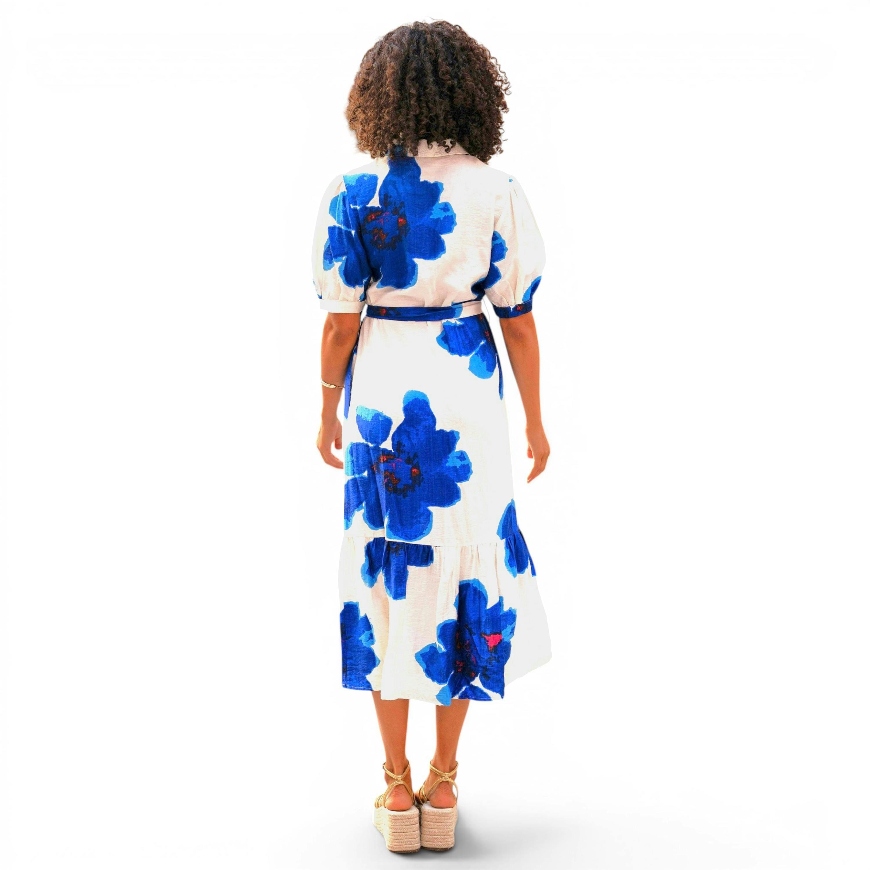 Yumi Blue Scattered Floral Shirt Dress , view 4 of 6