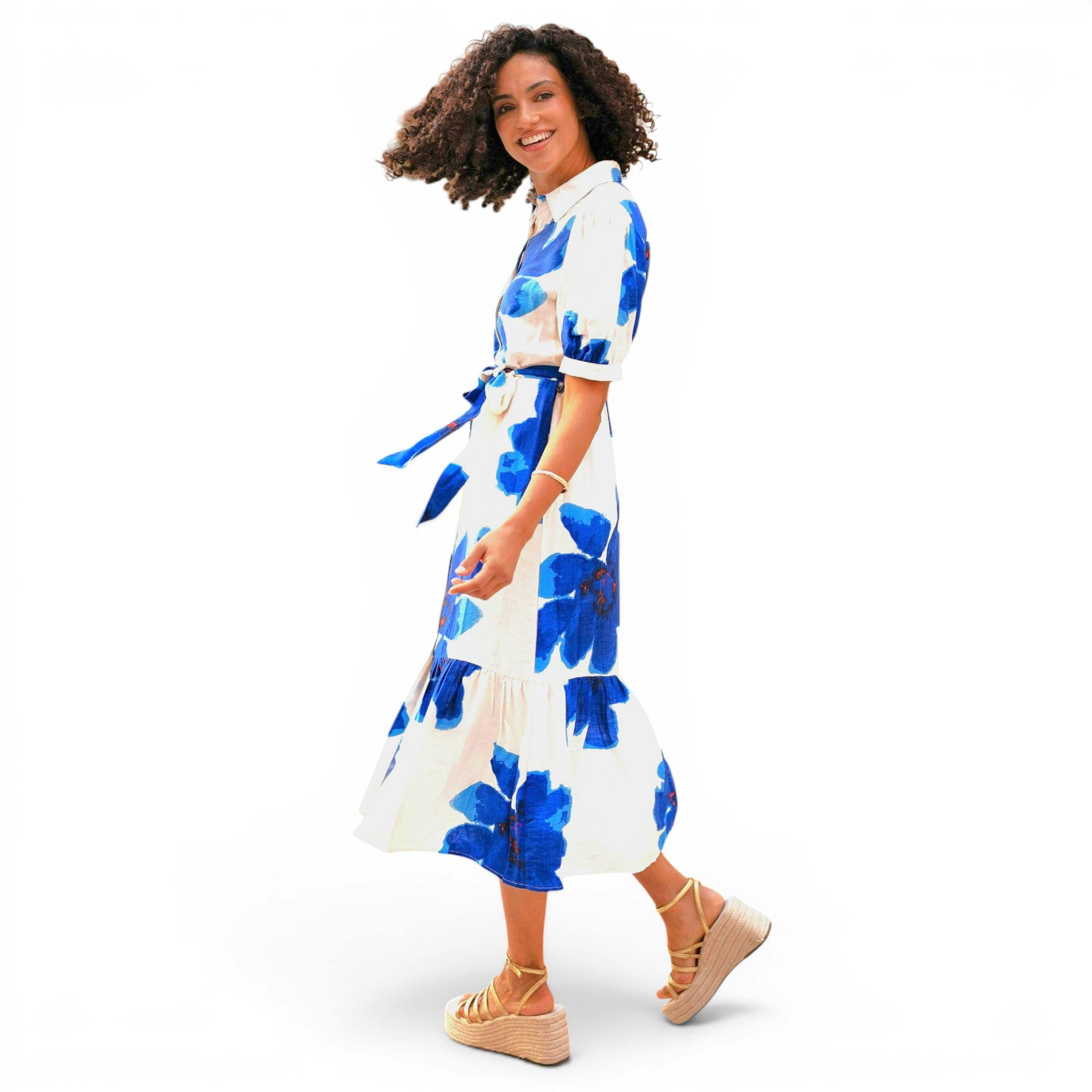 Yumi Blue Scattered Floral Shirt Dress , view 5 of 6