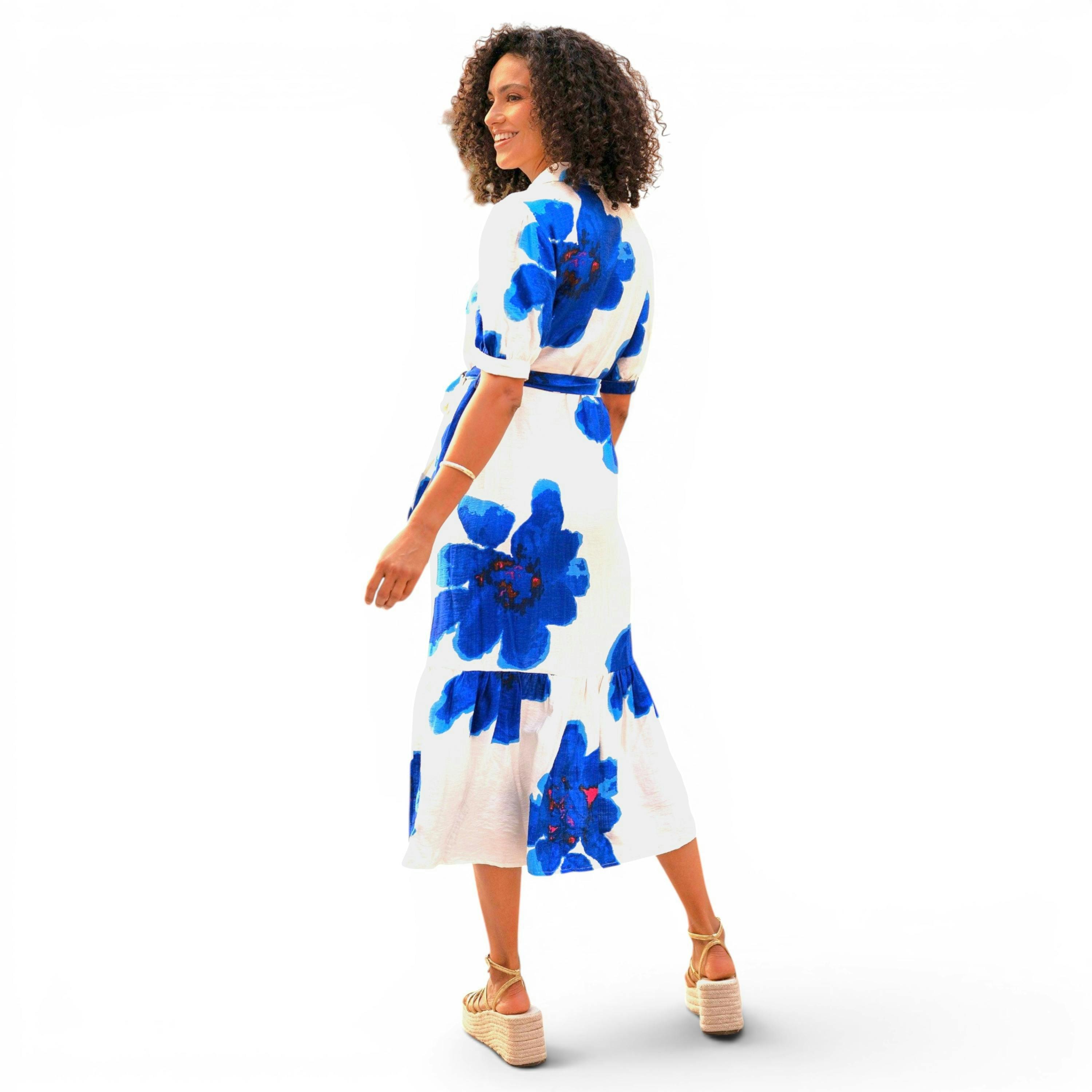 Yumi Blue Scattered Floral Shirt Dress , view 6 of 6