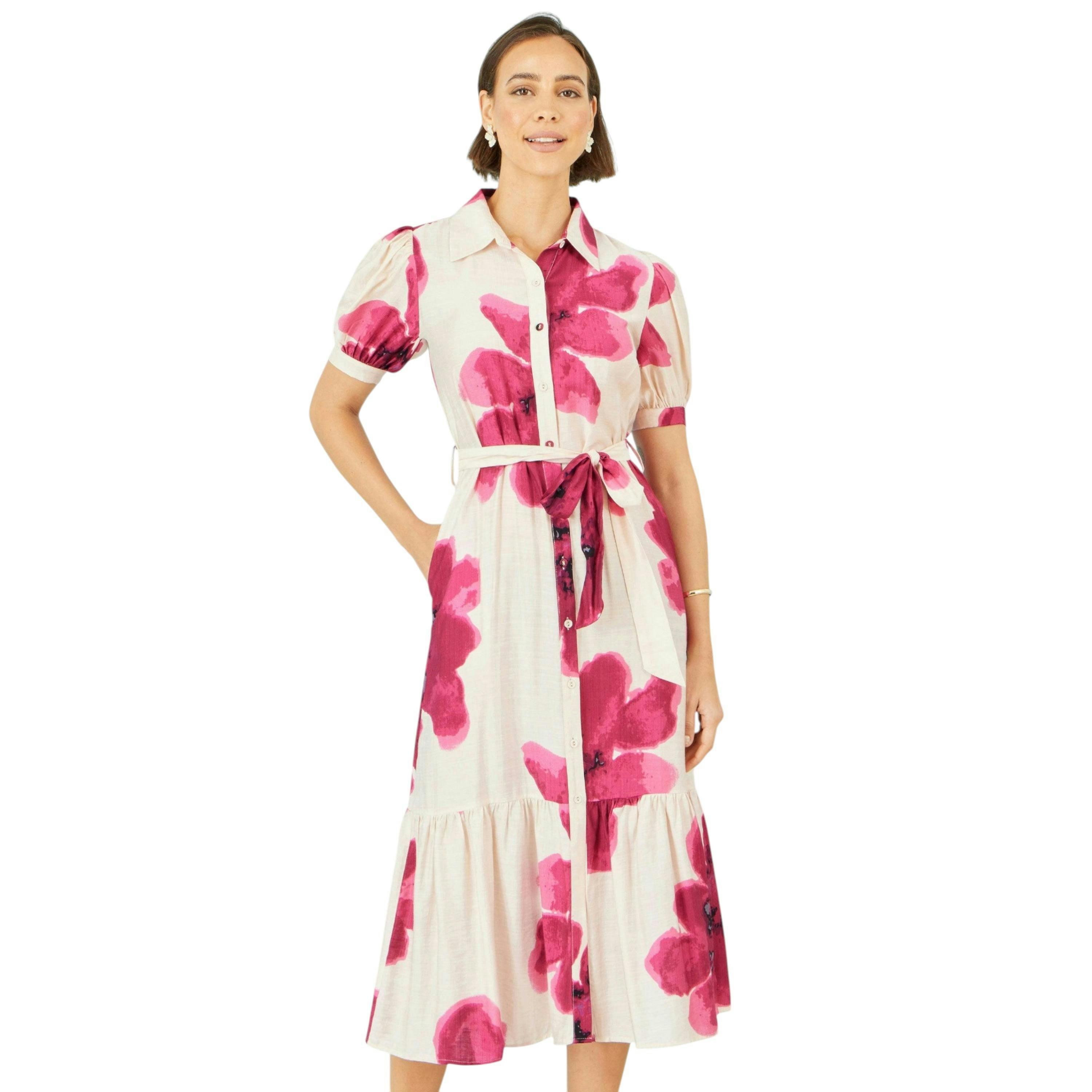Yumi Pink Scattered Floral Shirt Dress , view 1 of 6