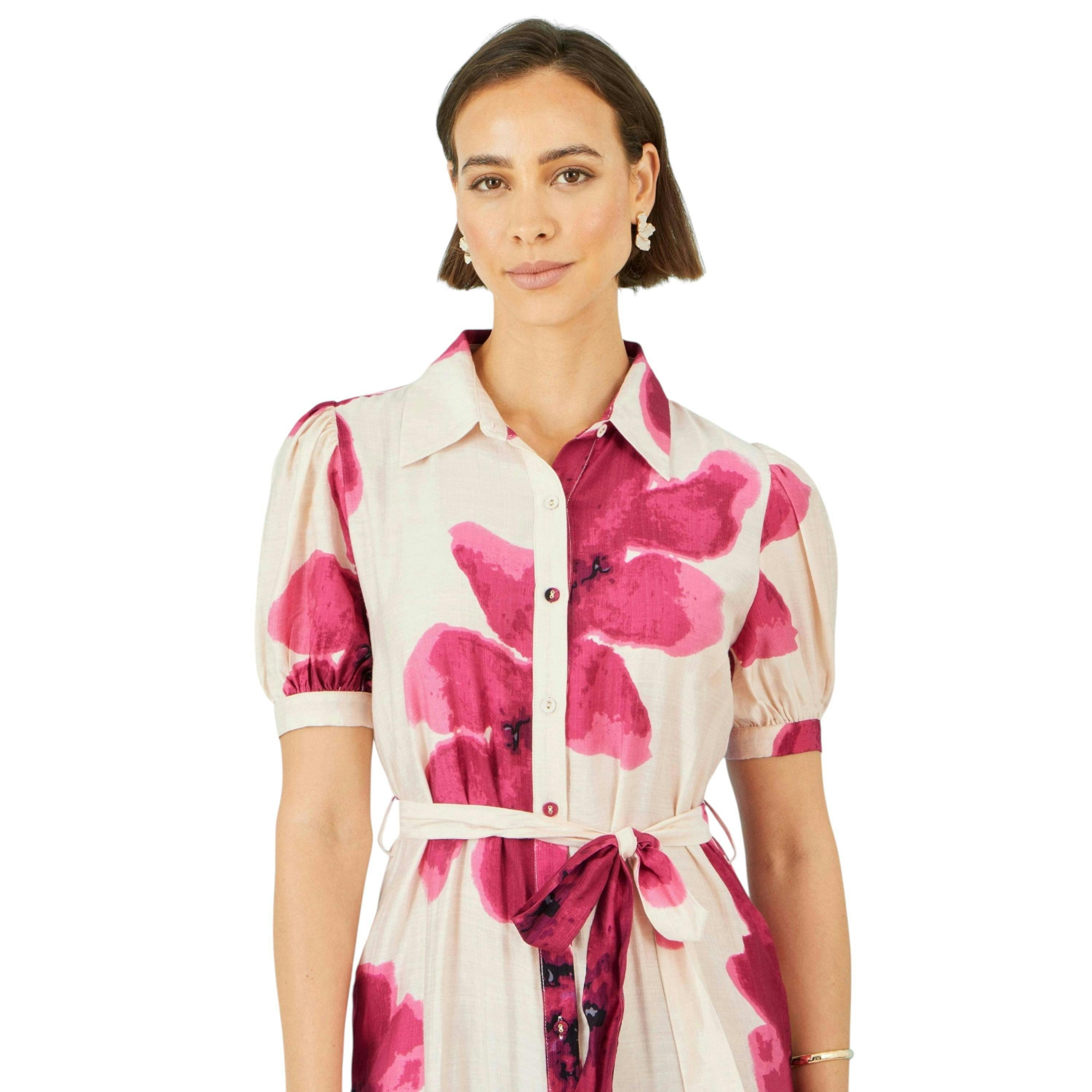 Yumi Pink Scattered Floral Shirt Dress , view 2 of 6