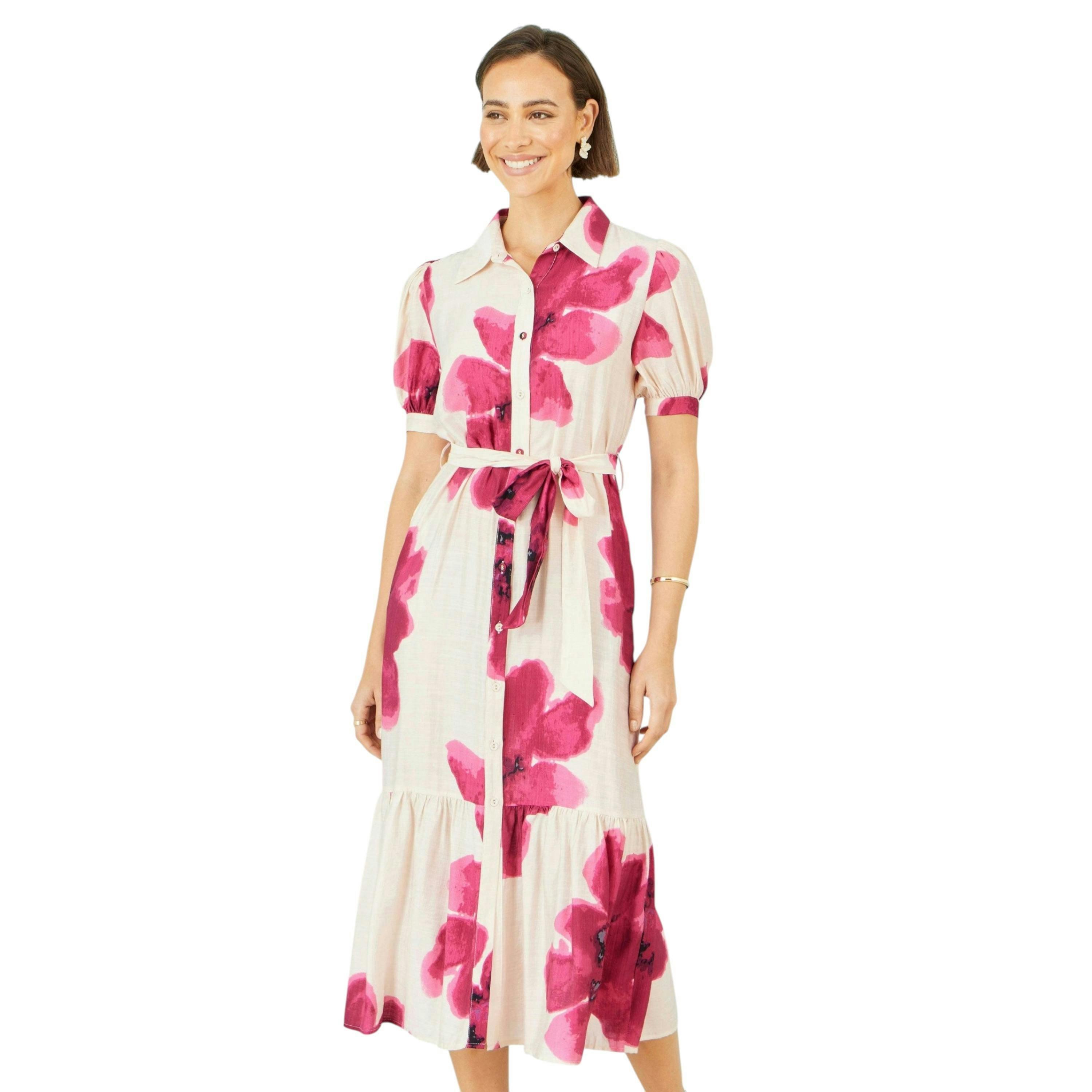 Yumi Pink Scattered Floral Shirt Dress , view 3 of 6
