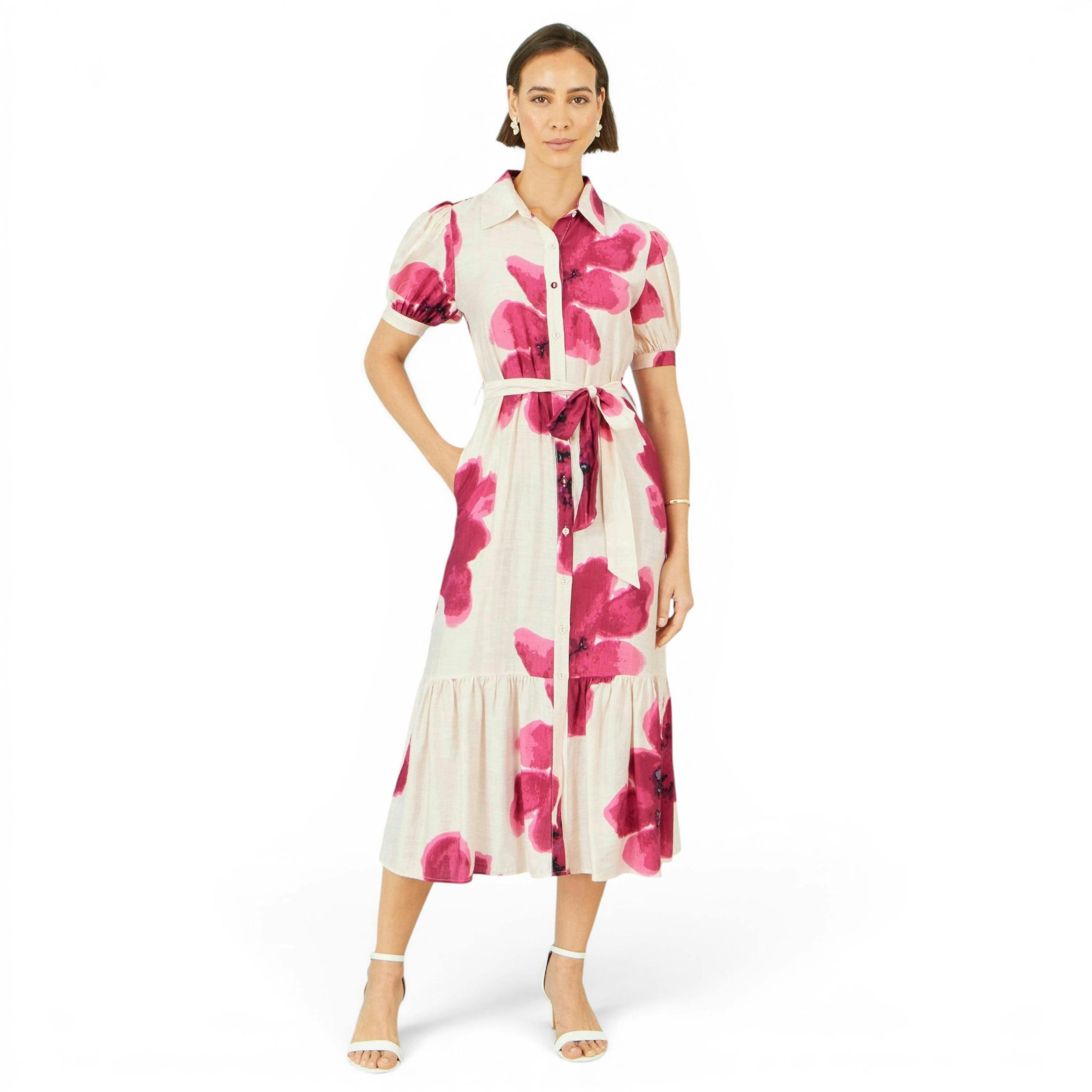 Yumi Pink Scattered Floral Shirt Dress , view 4 of 6