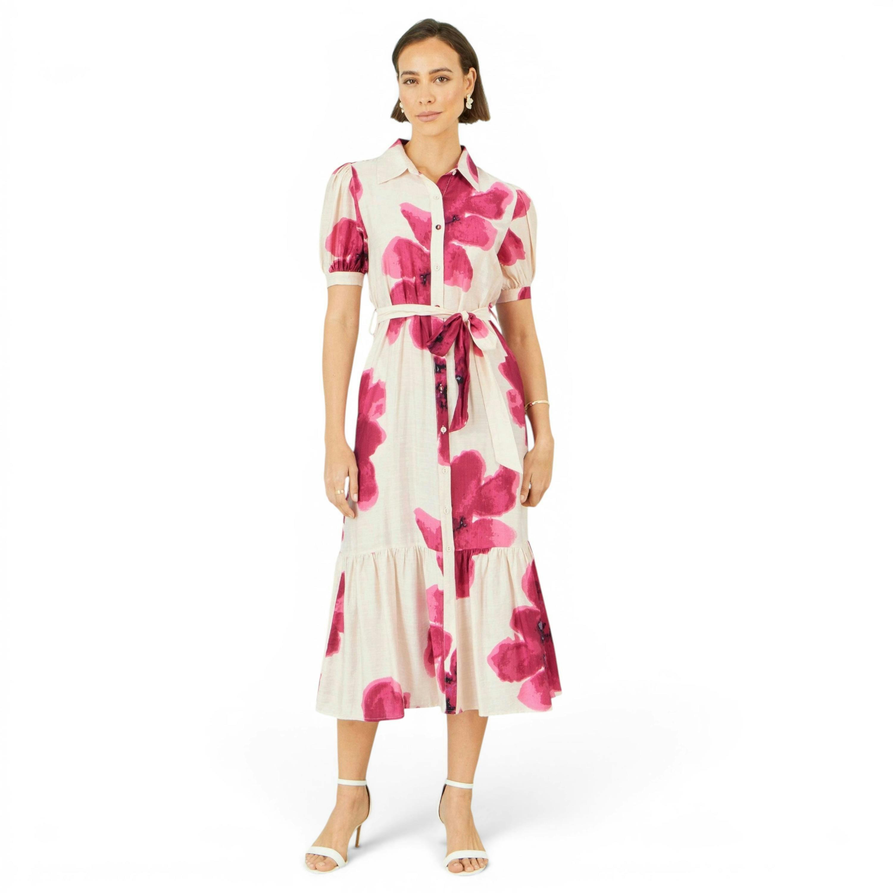 Yumi Pink Scattered Floral Shirt Dress , view 5 of 6