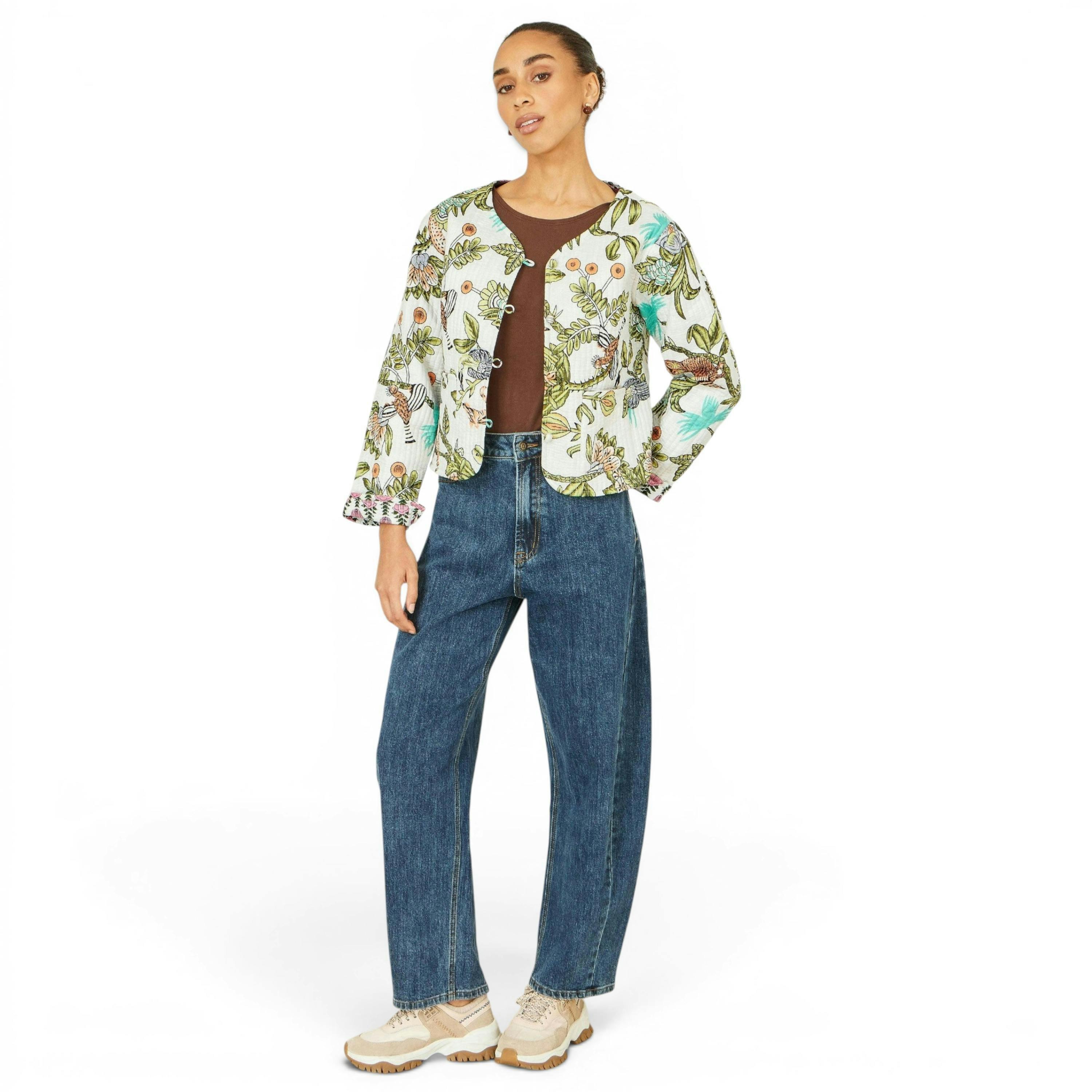 Yumi White Botanical Print Reversible Cotton Quilted Jacket , view 2 of 6