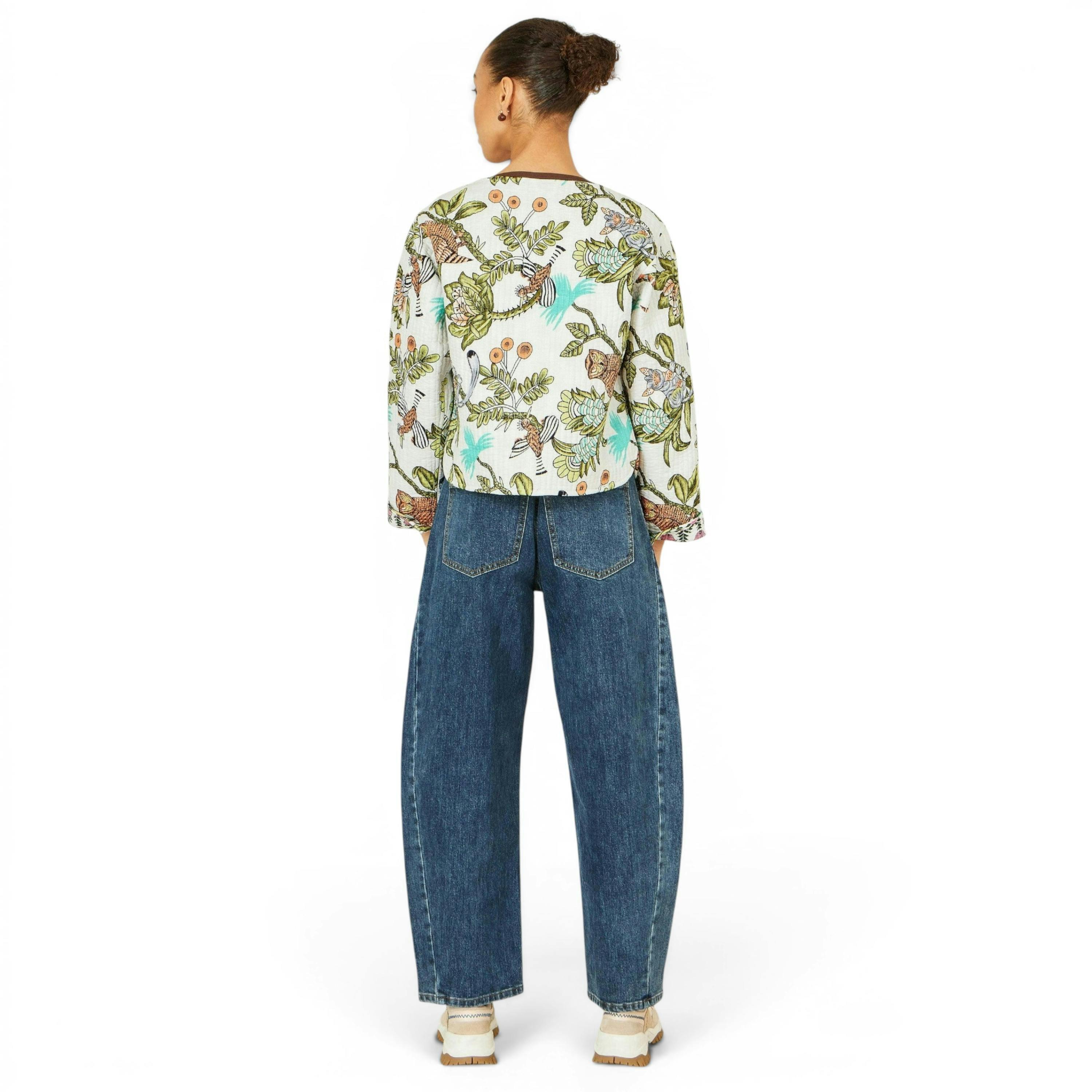 Yumi White Botanical Print Reversible Cotton Quilted Jacket , view 5 of 6
