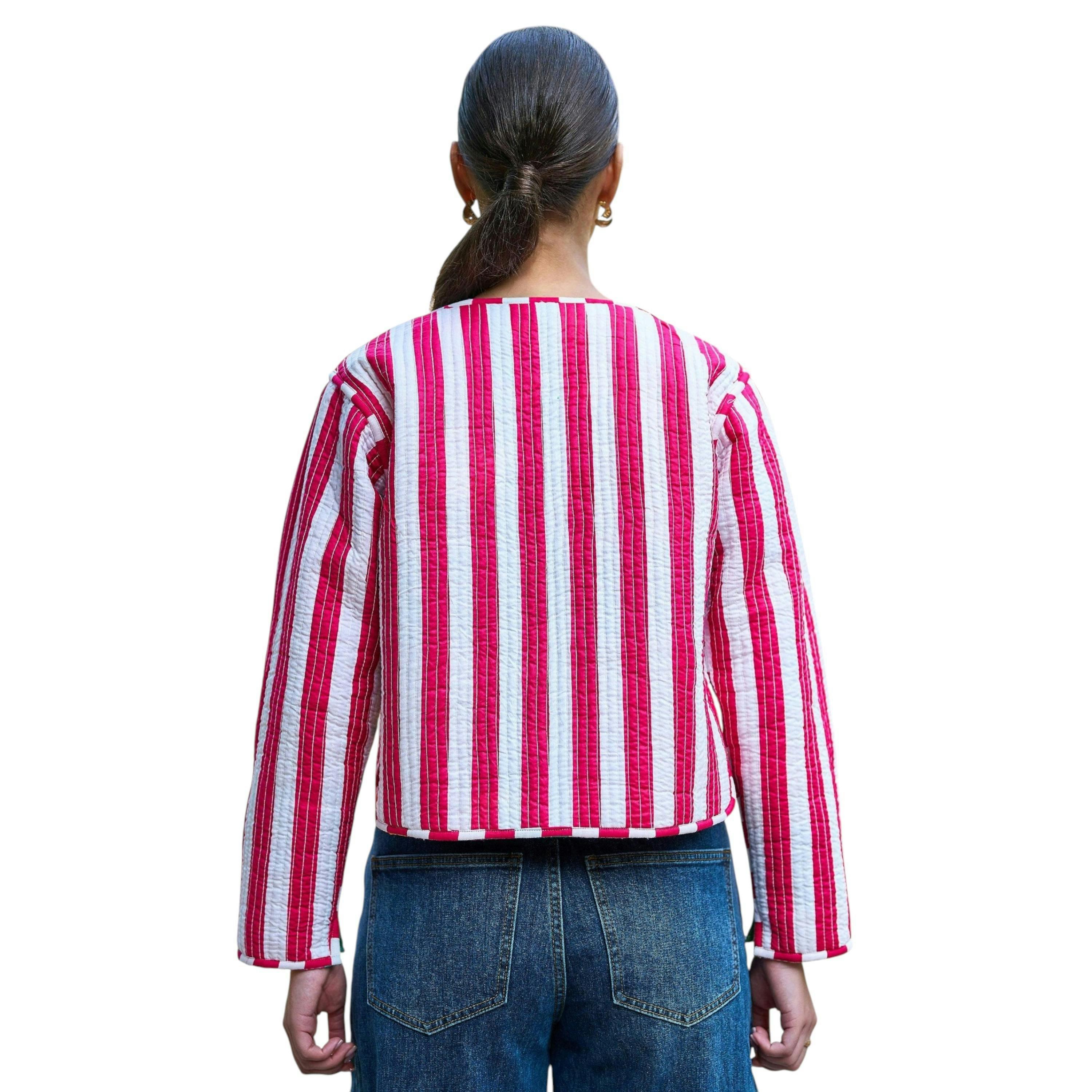 Yumi Multicolour Checked Cropped Reversible Cotton Quilted Jacket , view 6 of 6