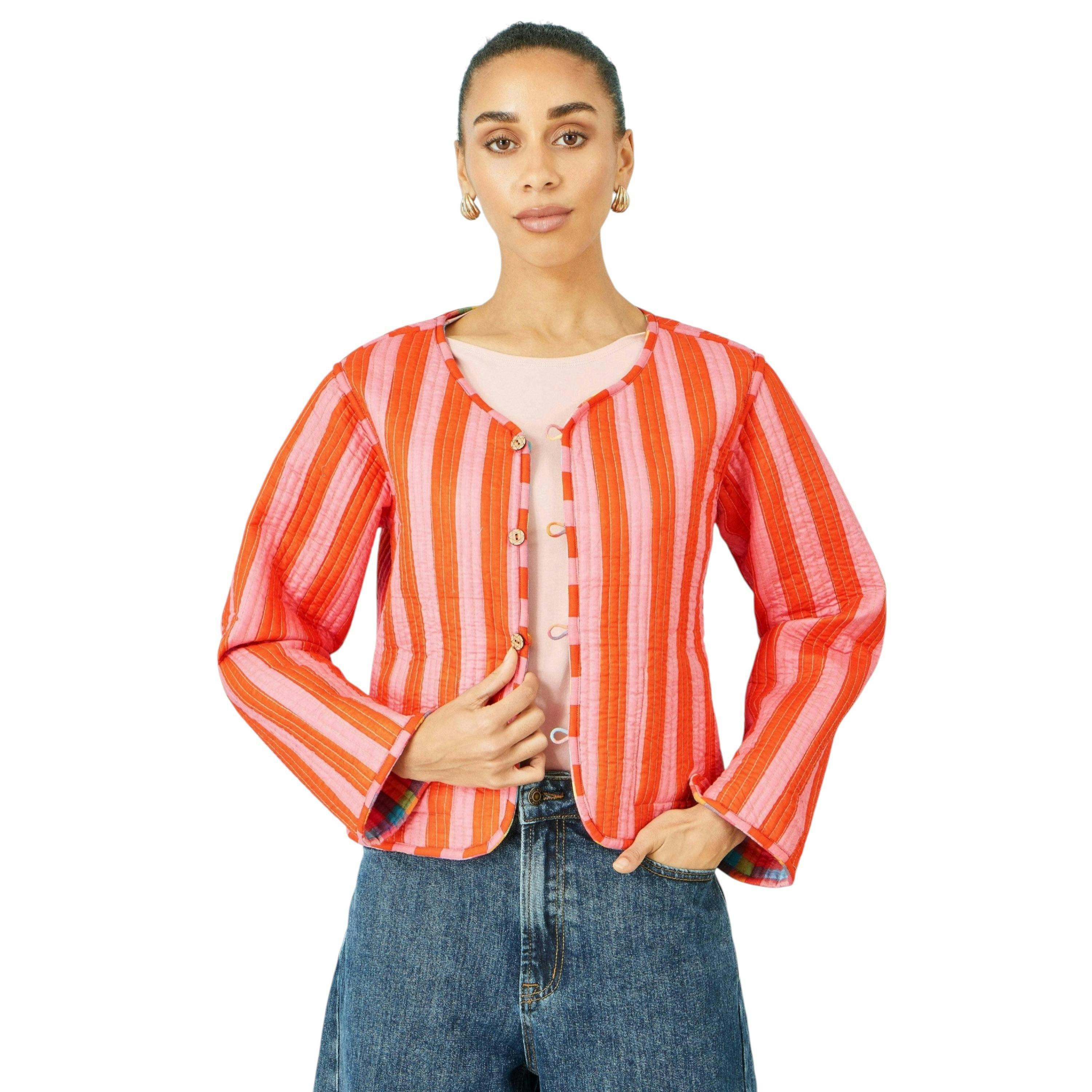 Yumi Multicolour Checked Reversible Cotton Quilted Jacket , view 4 of 6