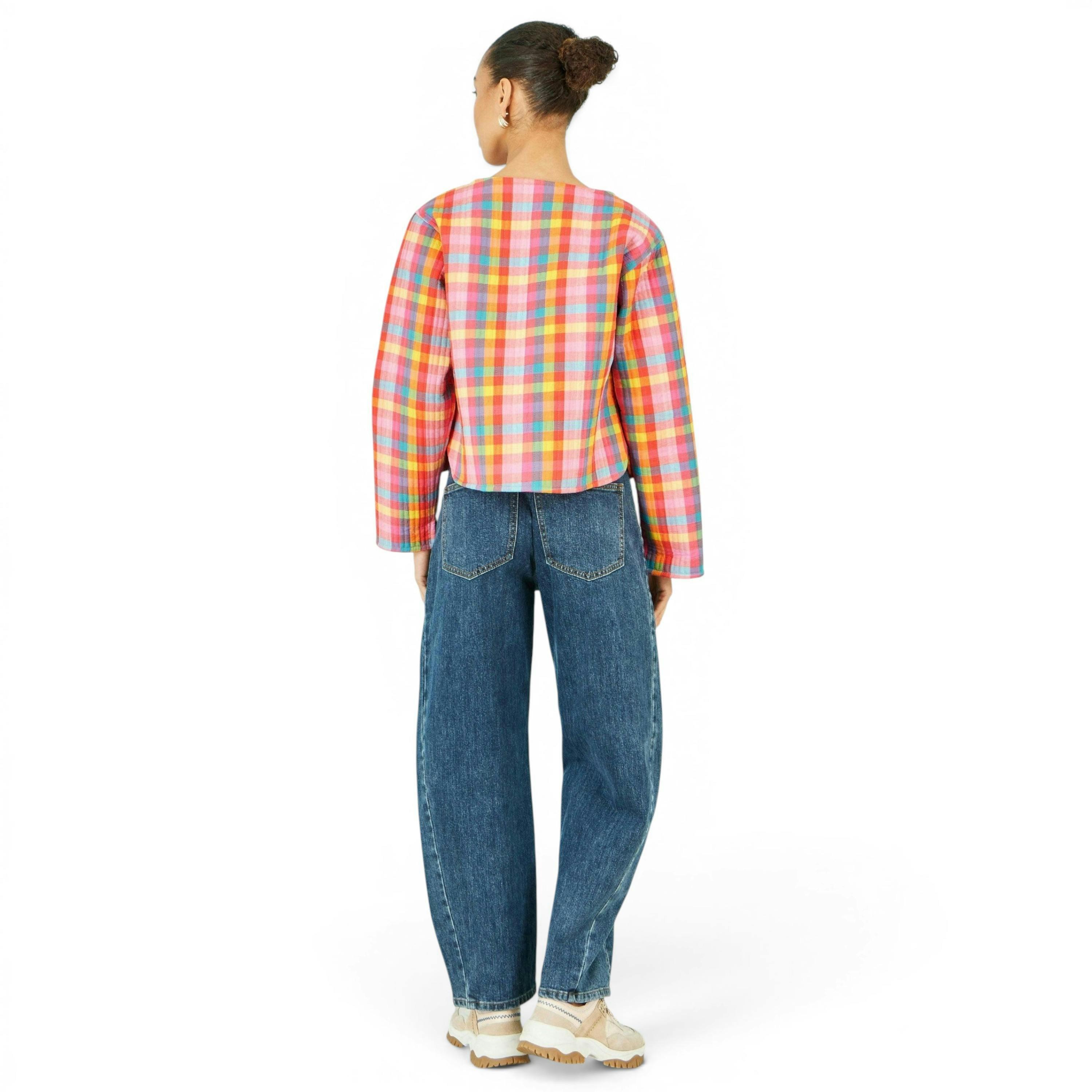 Yumi Multicolour Checked Reversible Cotton Quilted Jacket , view 5 of 6