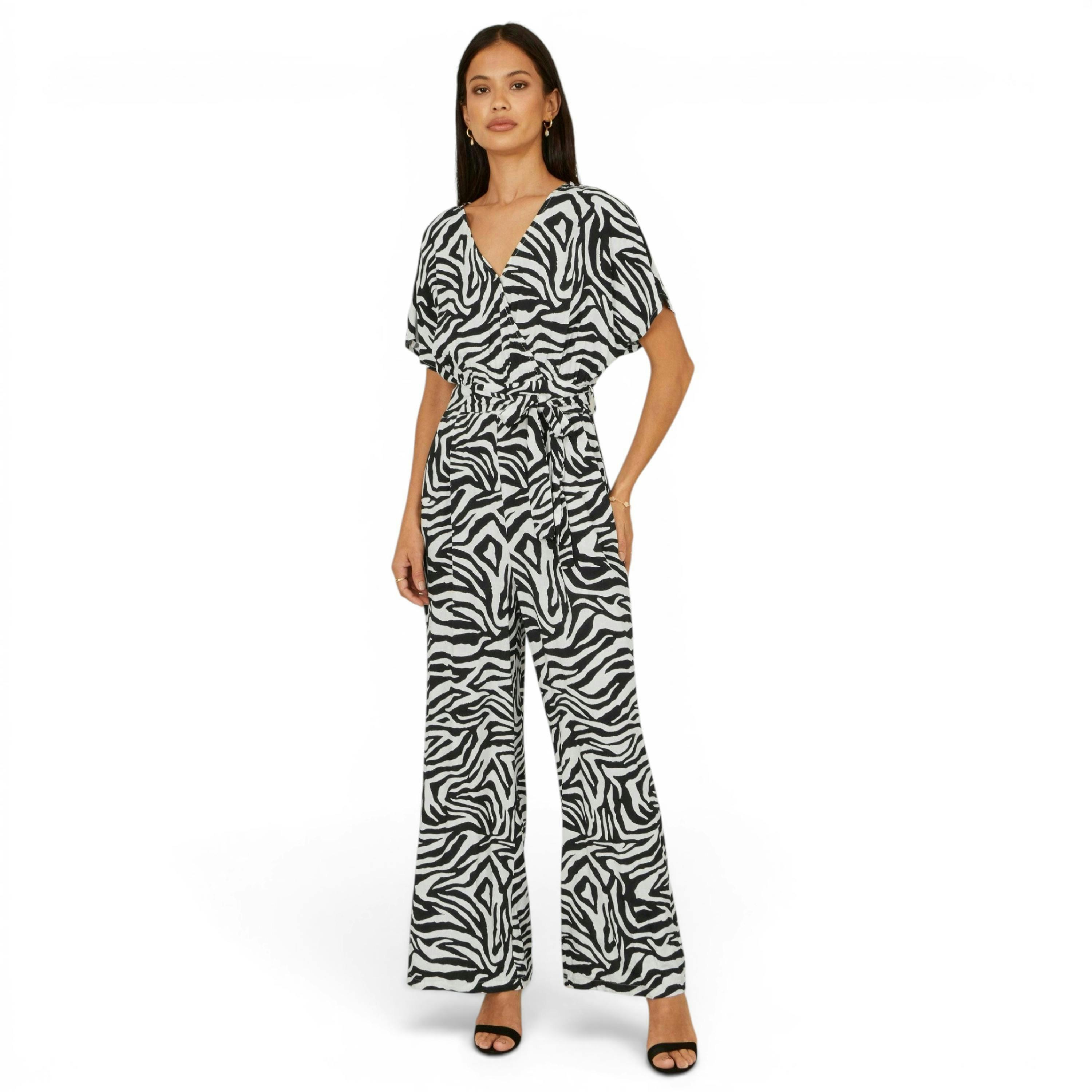 Yumi Black Zebra Print Relaxed Jumpsuit , view 1 of 6