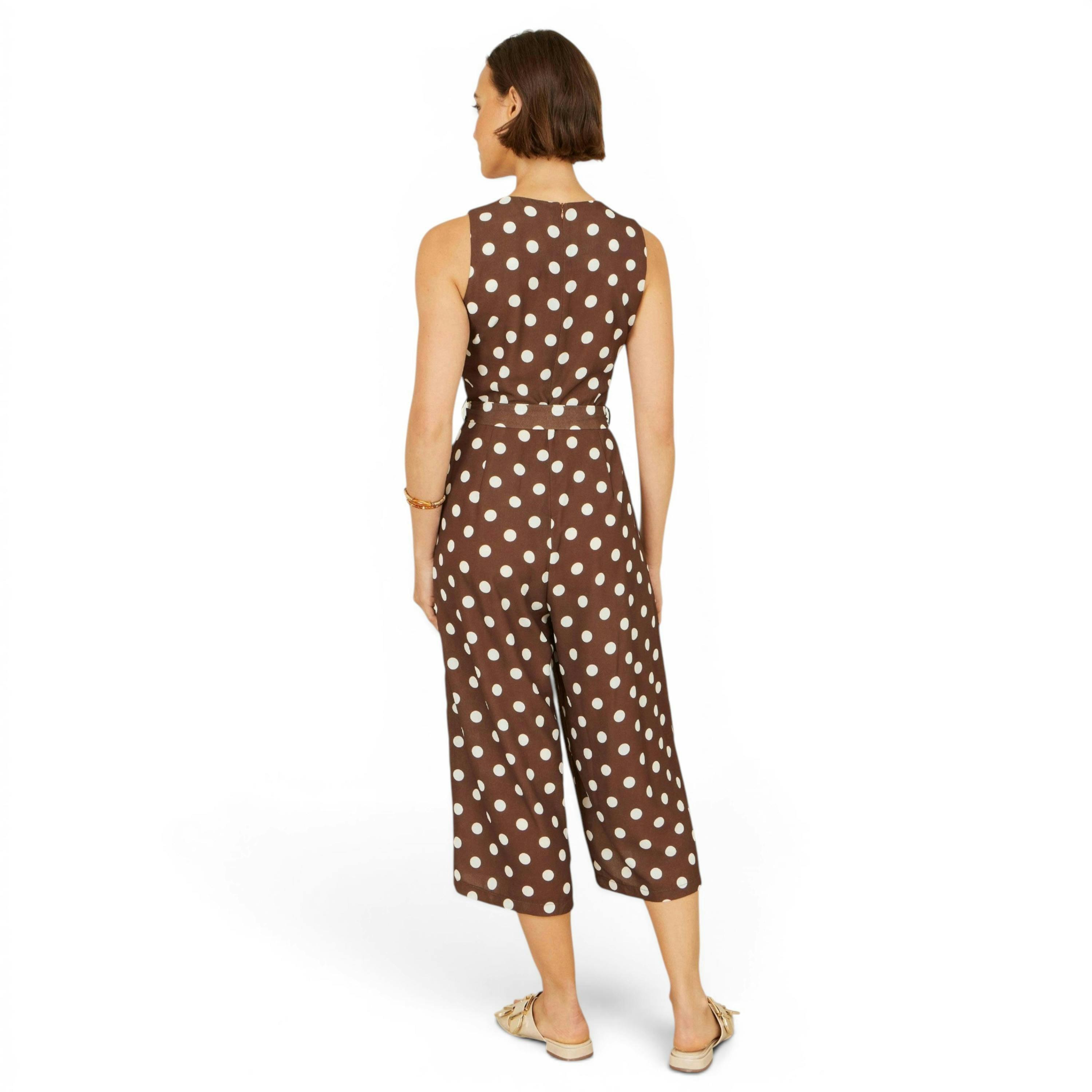 Yumi Brown Polka Dot Culotte Jumpsuit , view 4 of 6