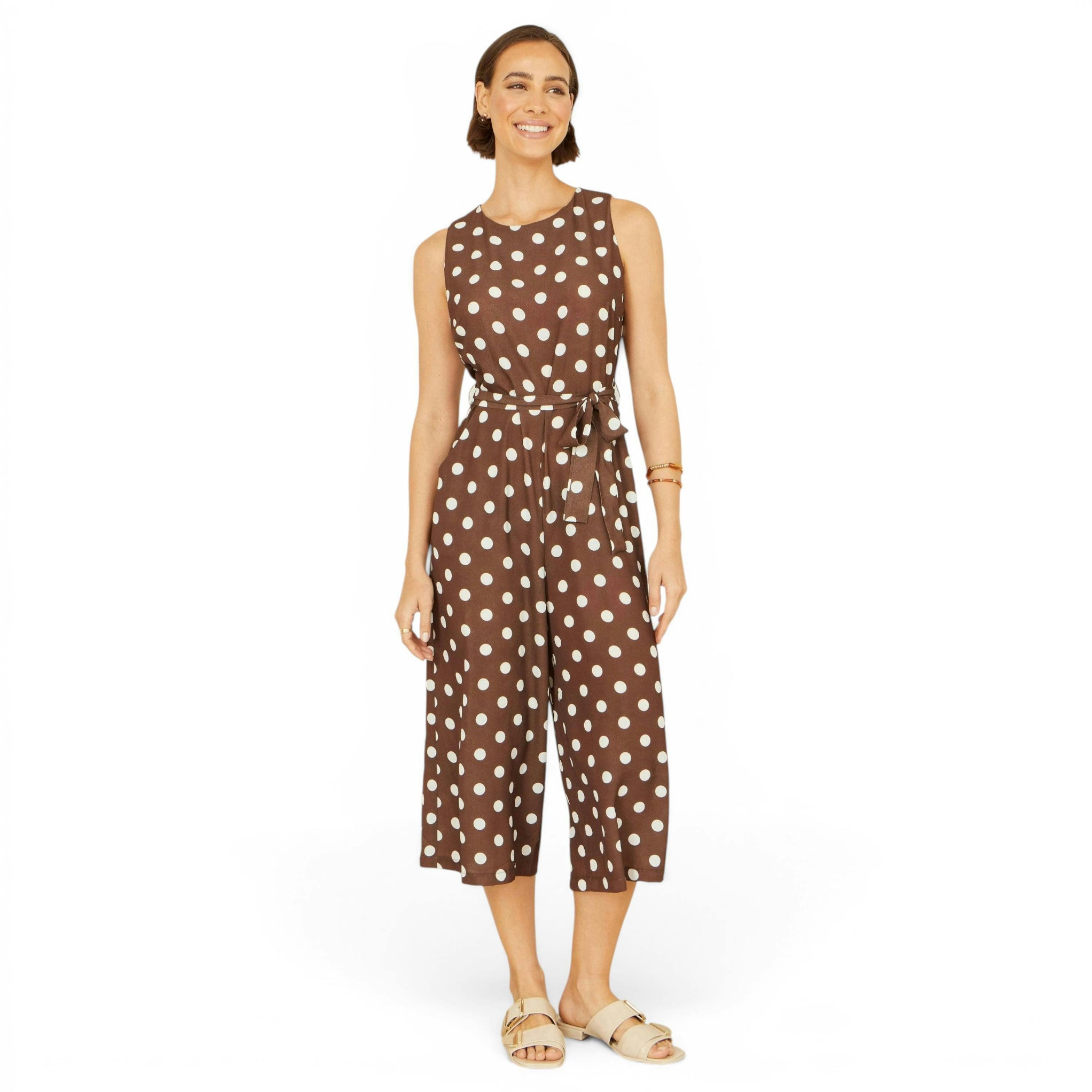 Yumi Brown Polka Dot Culotte Jumpsuit , view 5 of 6