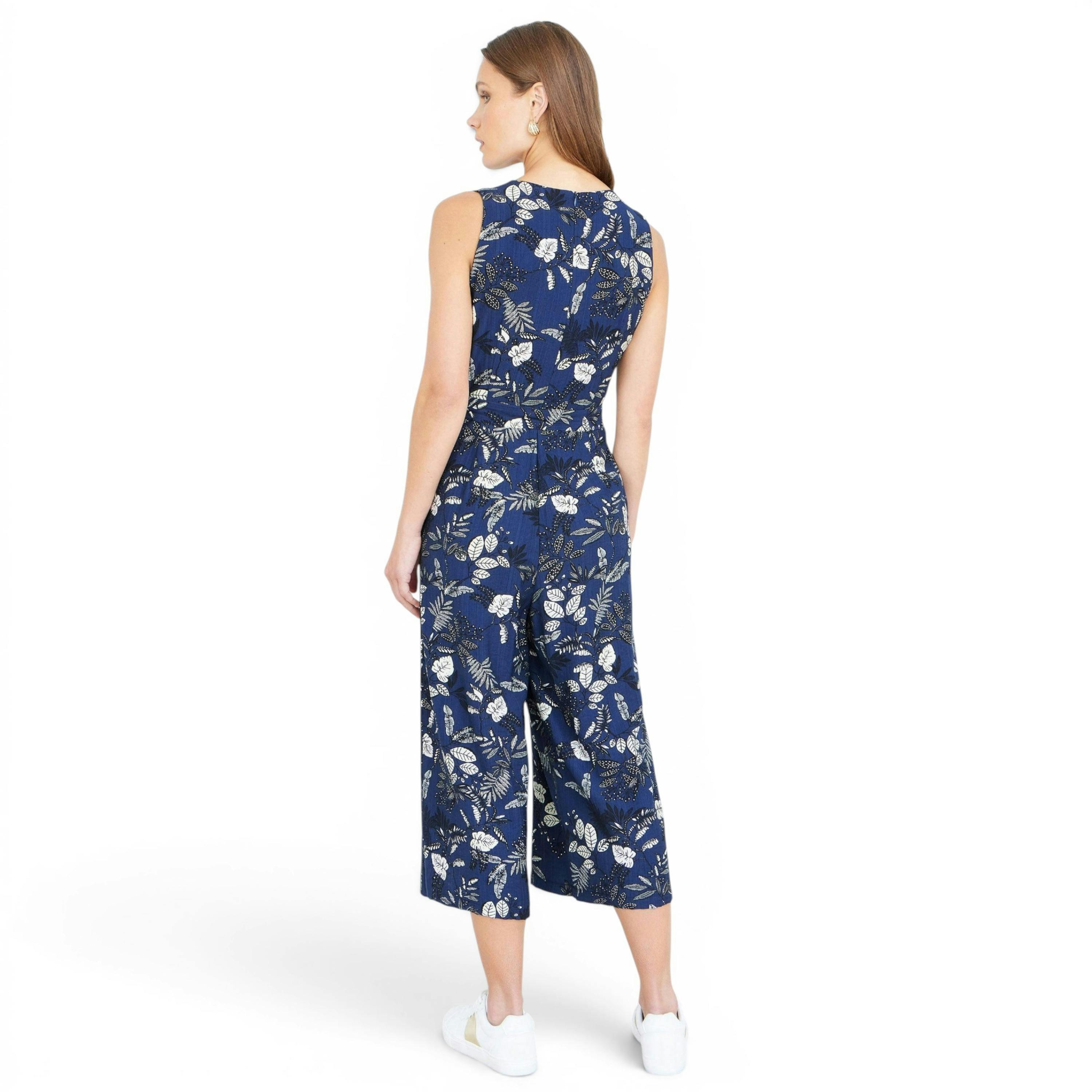 Yumi Navy Leaf Culotte Jumpsuit , view 4 of 6