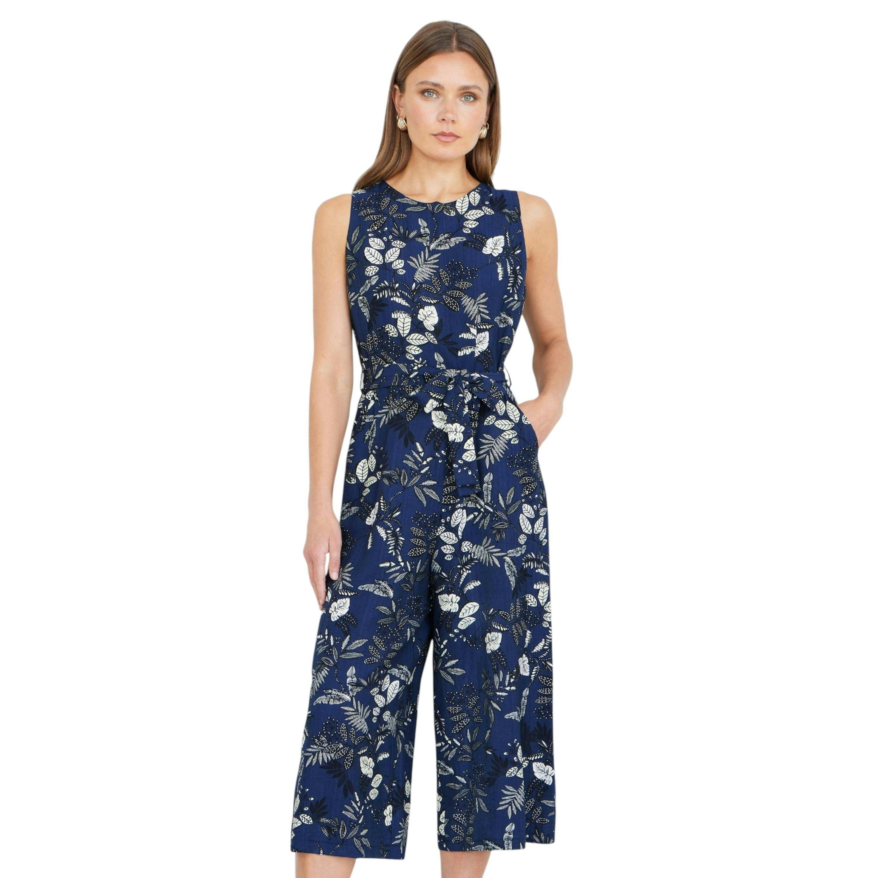 Yumi Navy Leaf Culotte Jumpsuit , view 5 of 6